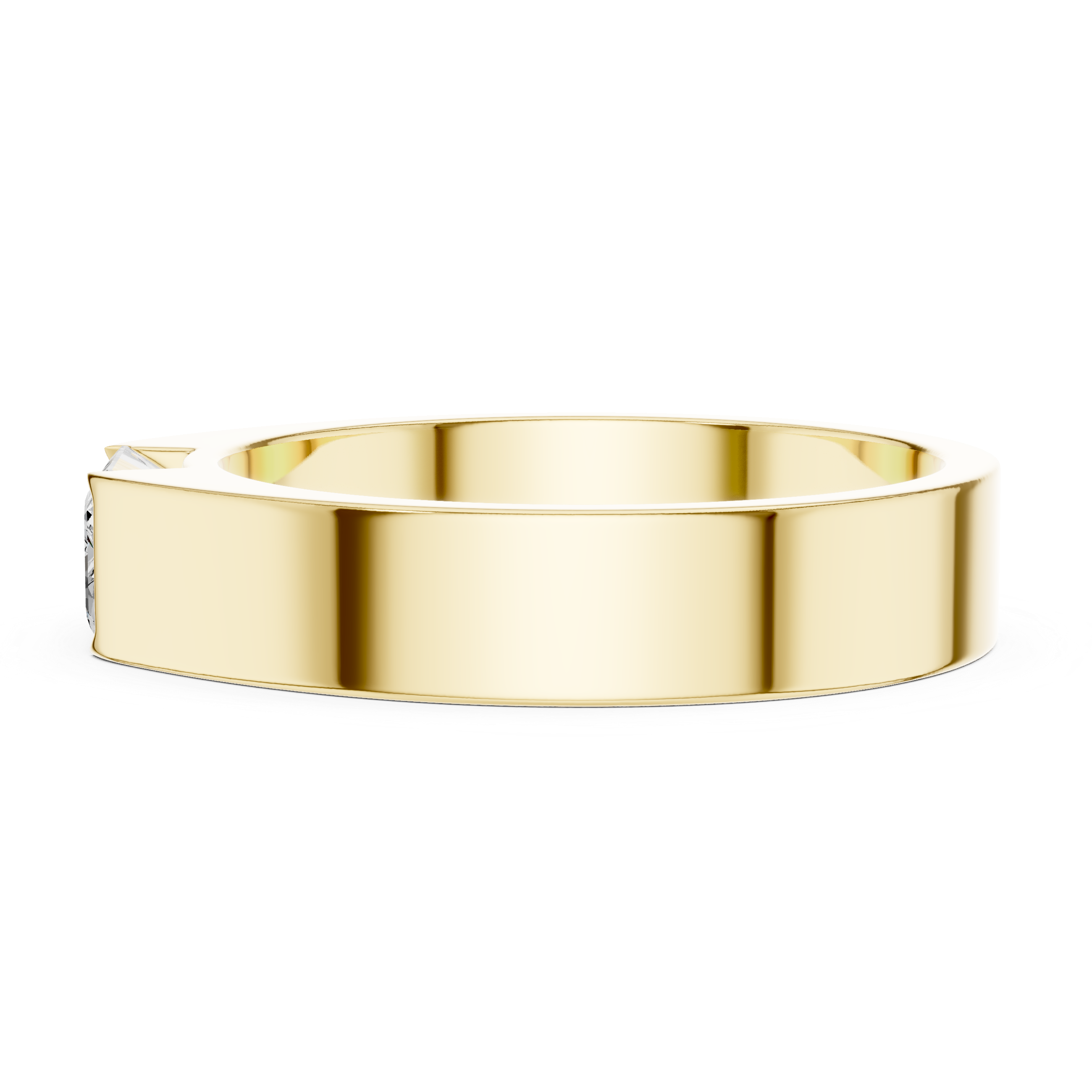 Gold ring with a diamond on a white background