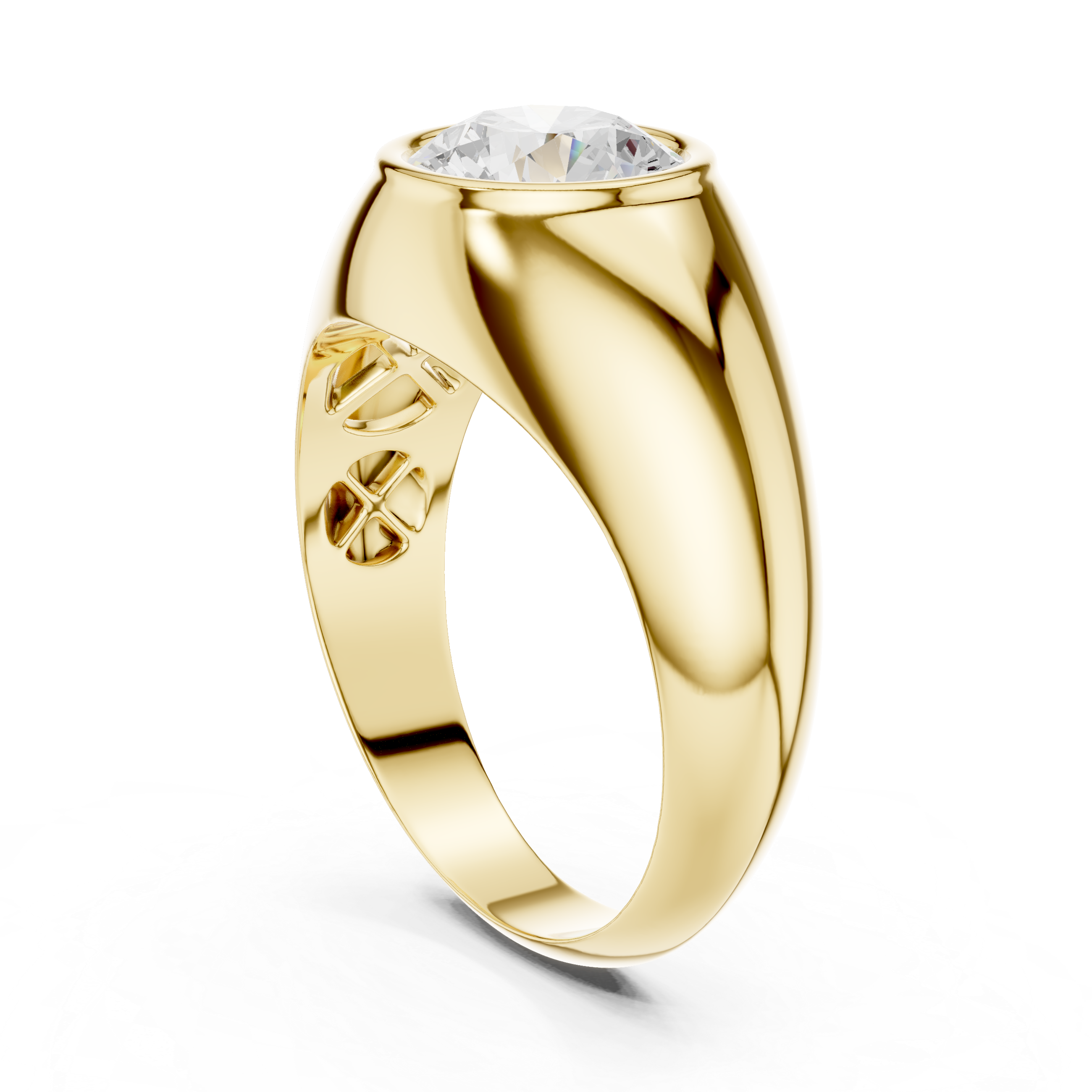 Gold ring with a diamond on a white background