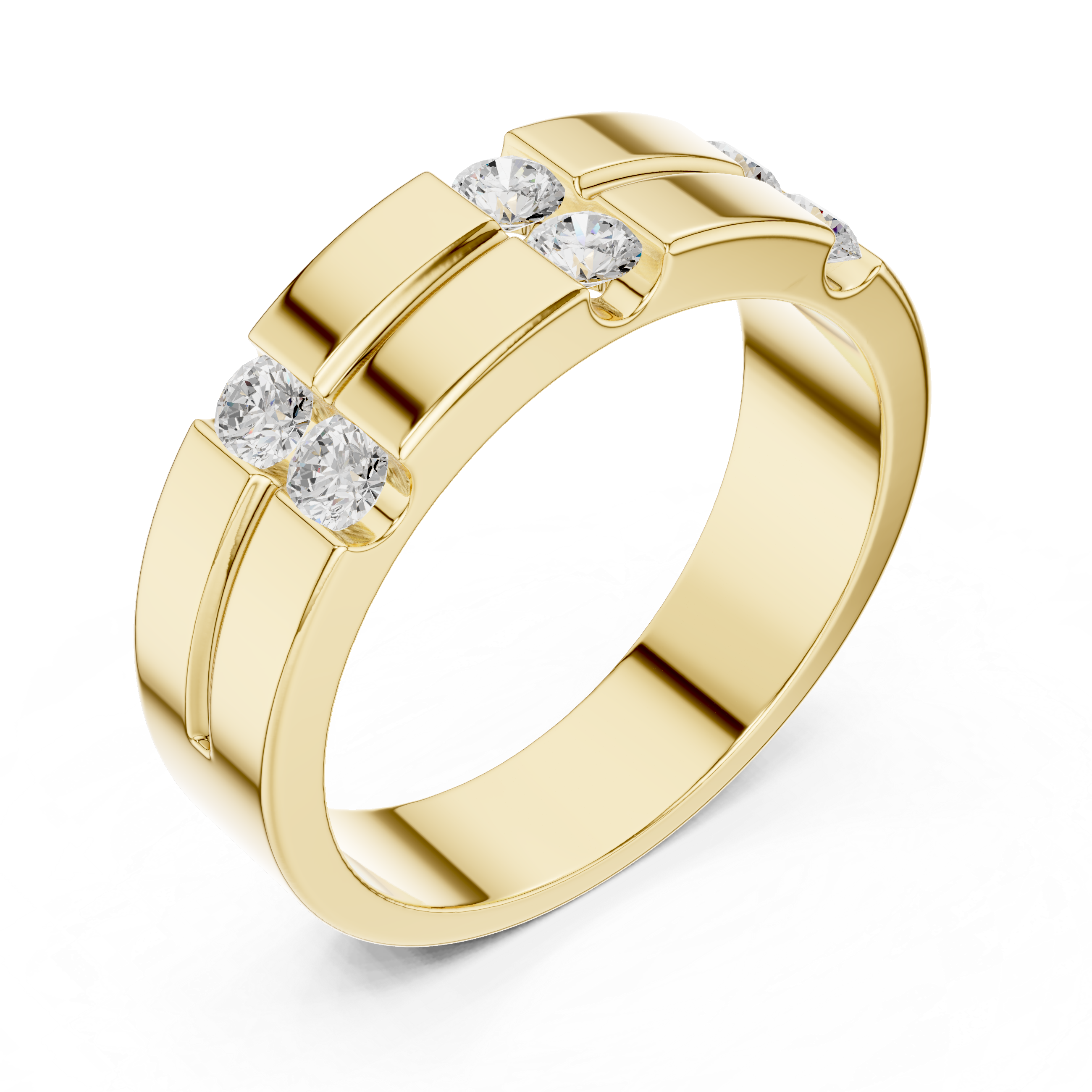 Gold ring with diamonds on a white background