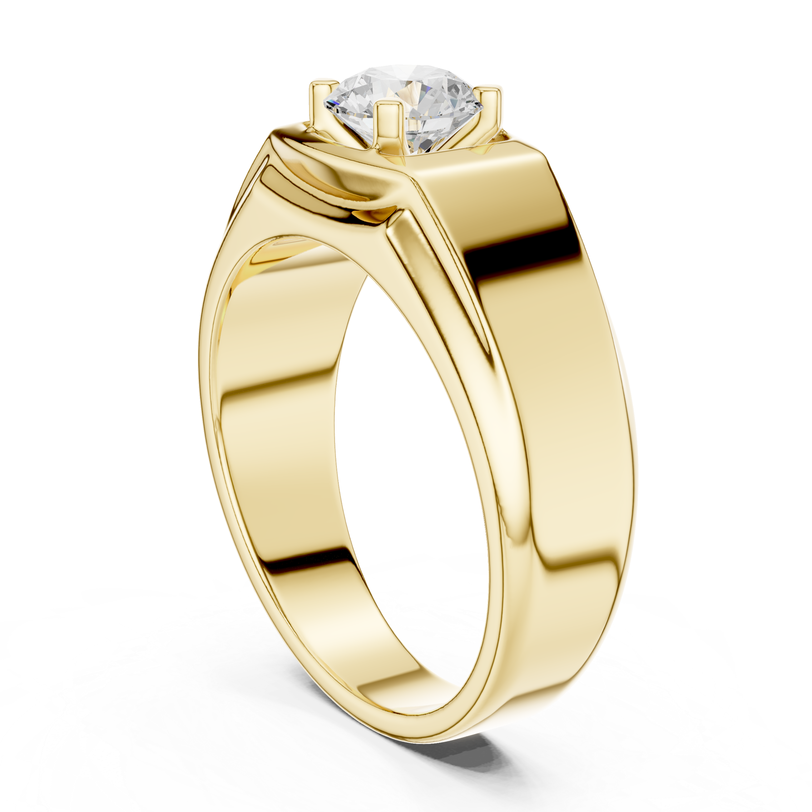 Gold ring with a diamond on a white background
