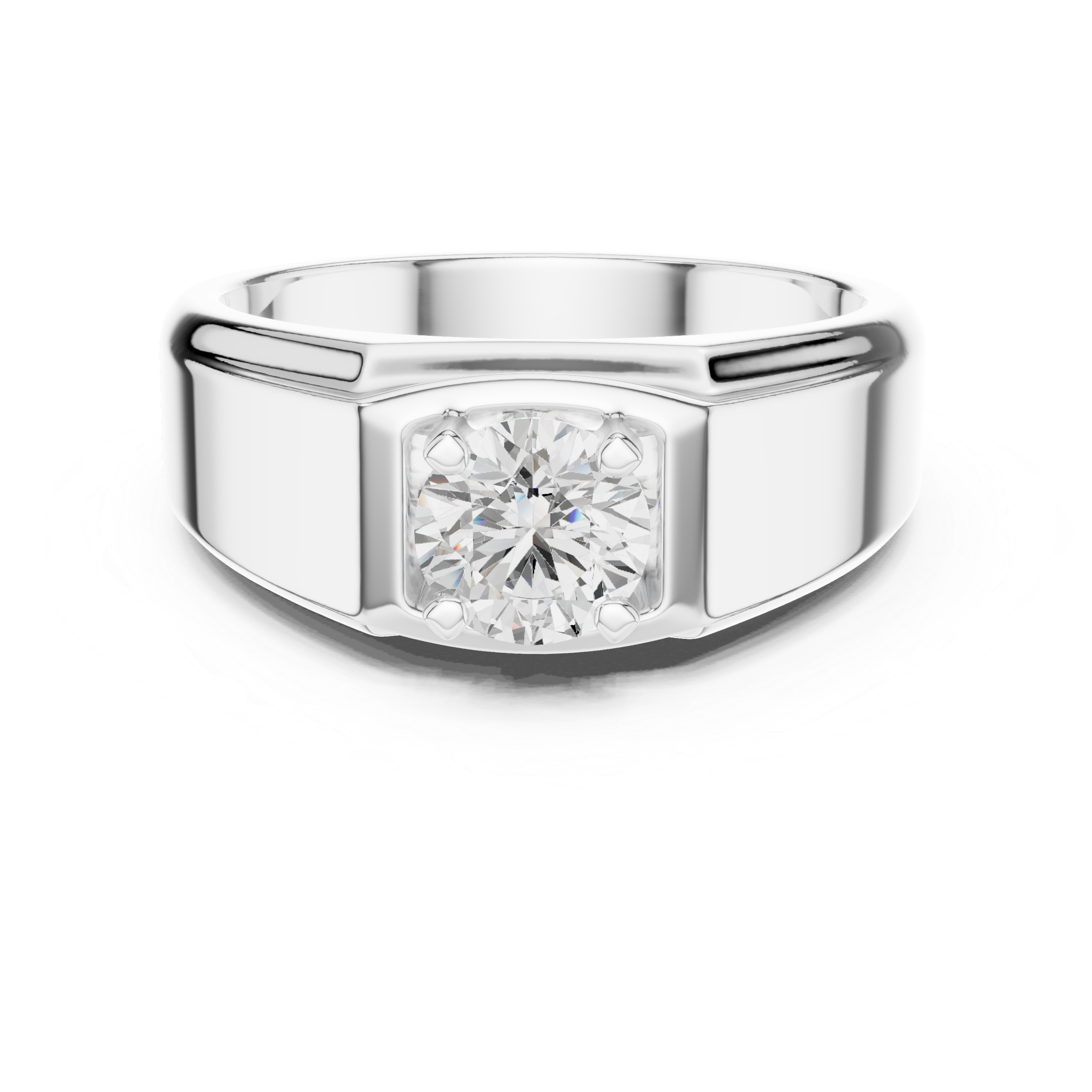 Silver ring with a diamond on a white background