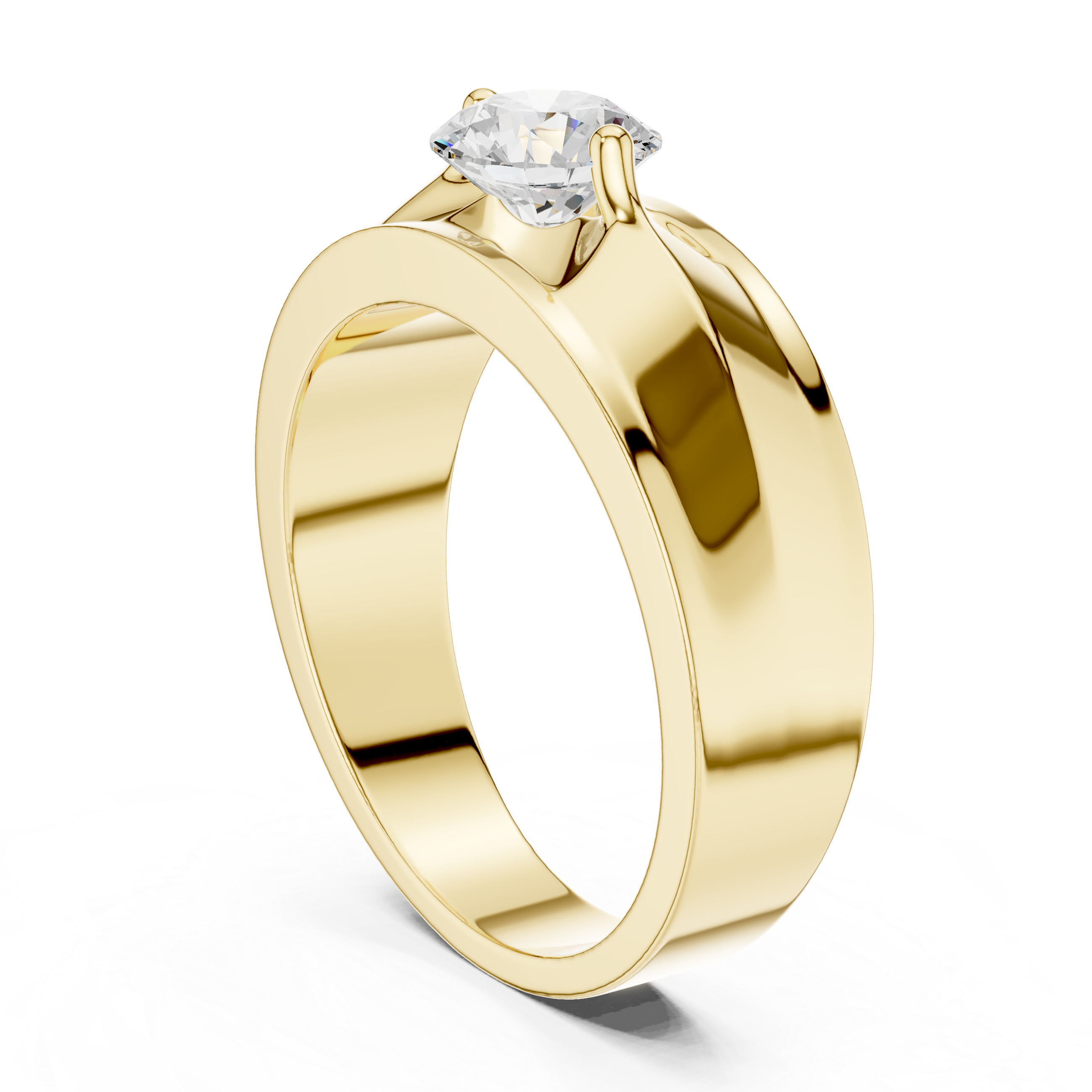Gold ring with a diamond on a white background