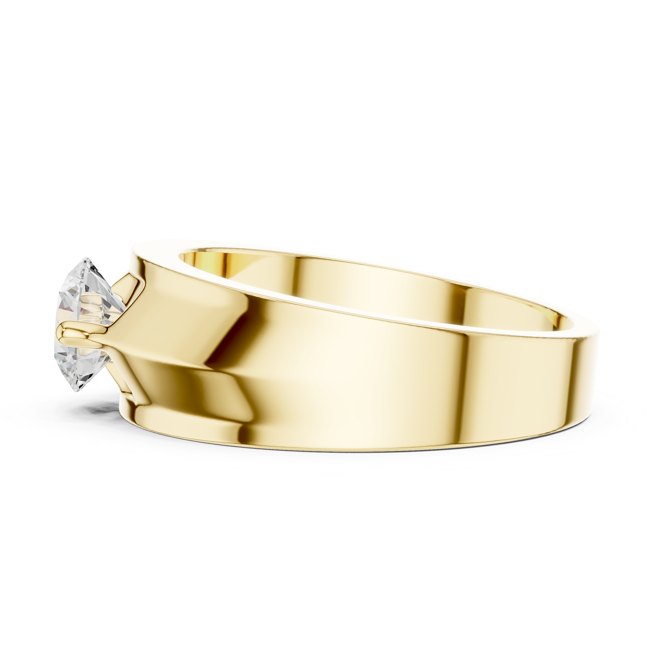 Gold ring with a diamond on a white background