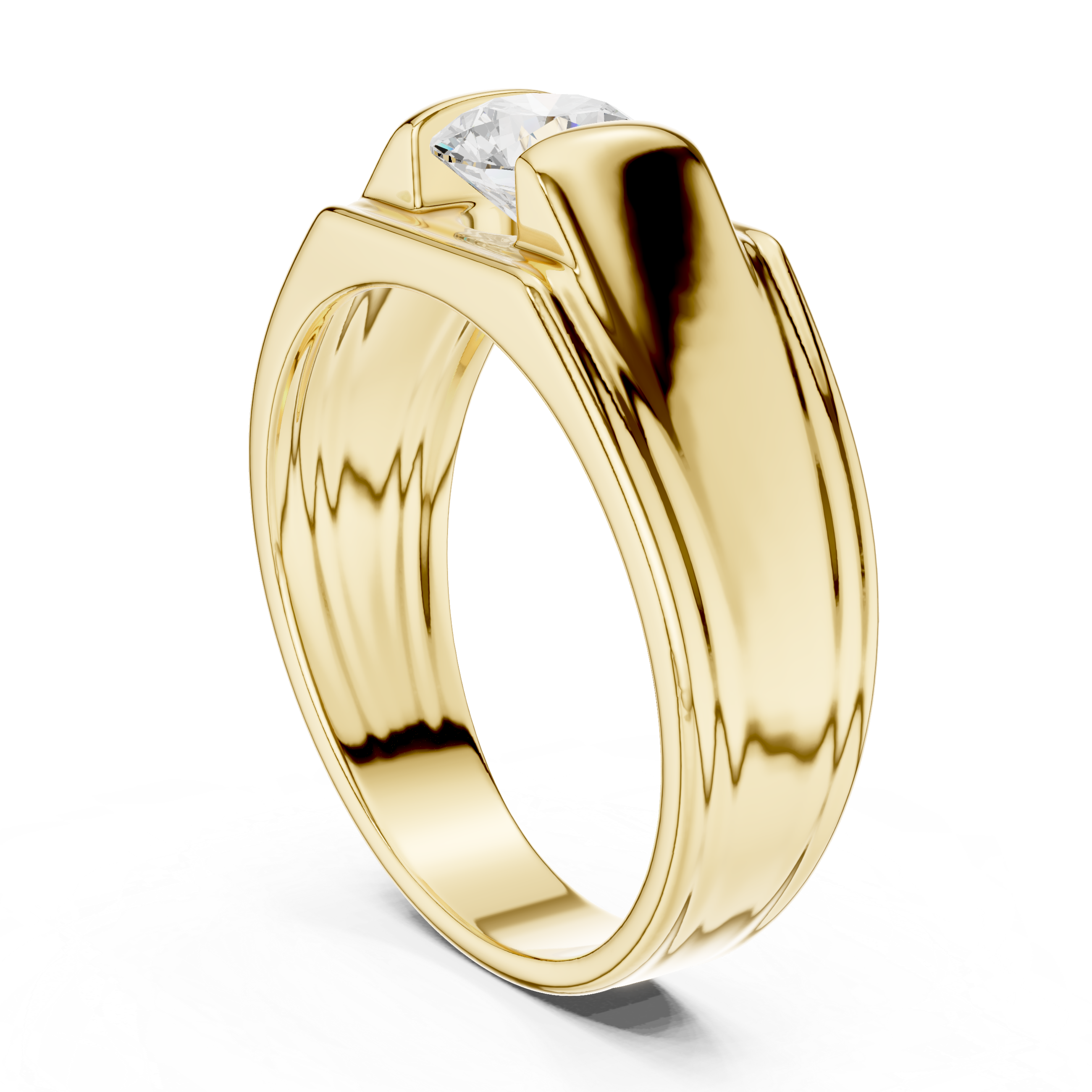 Gold ring with a diamond on a white background