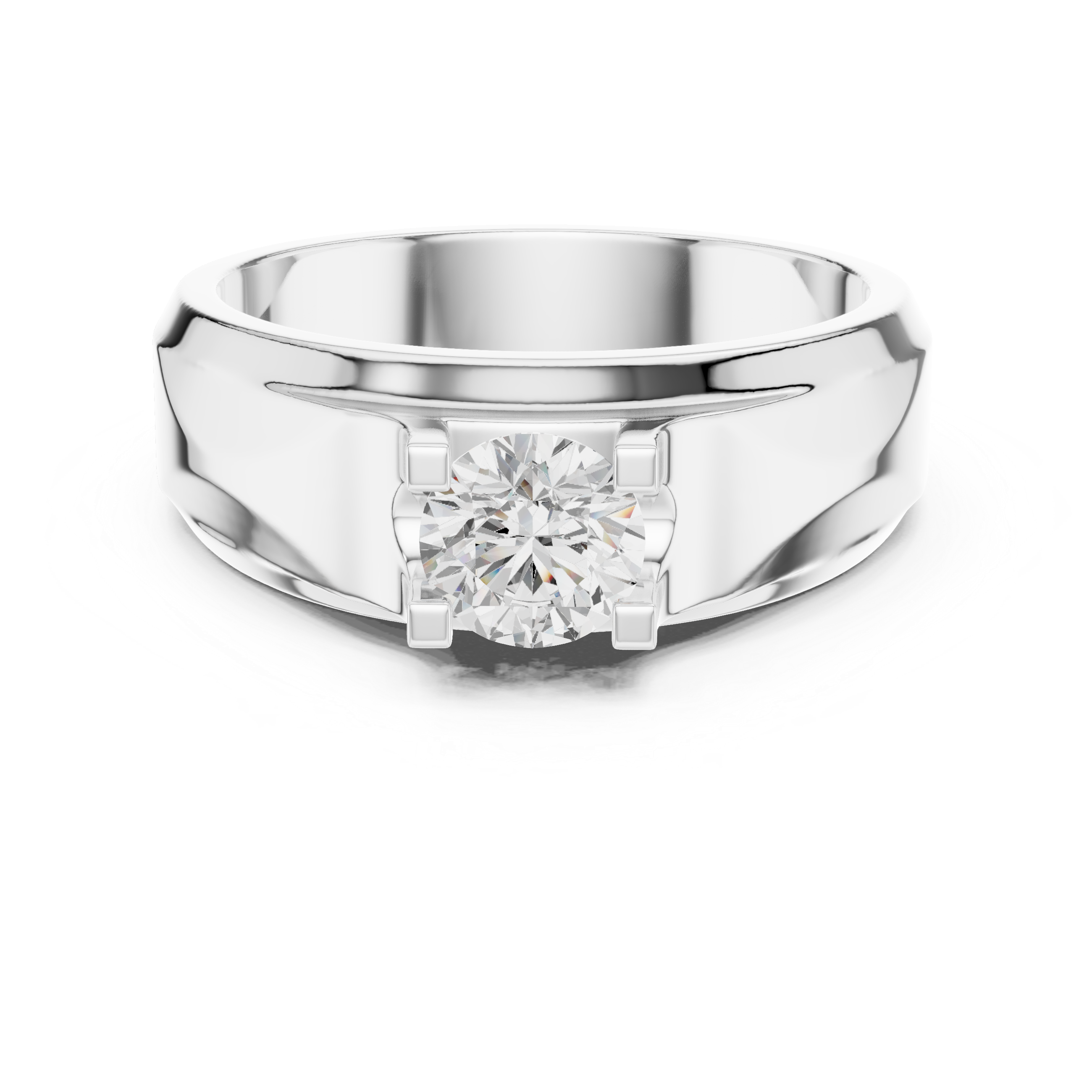 Silver ring with a diamond on a white background