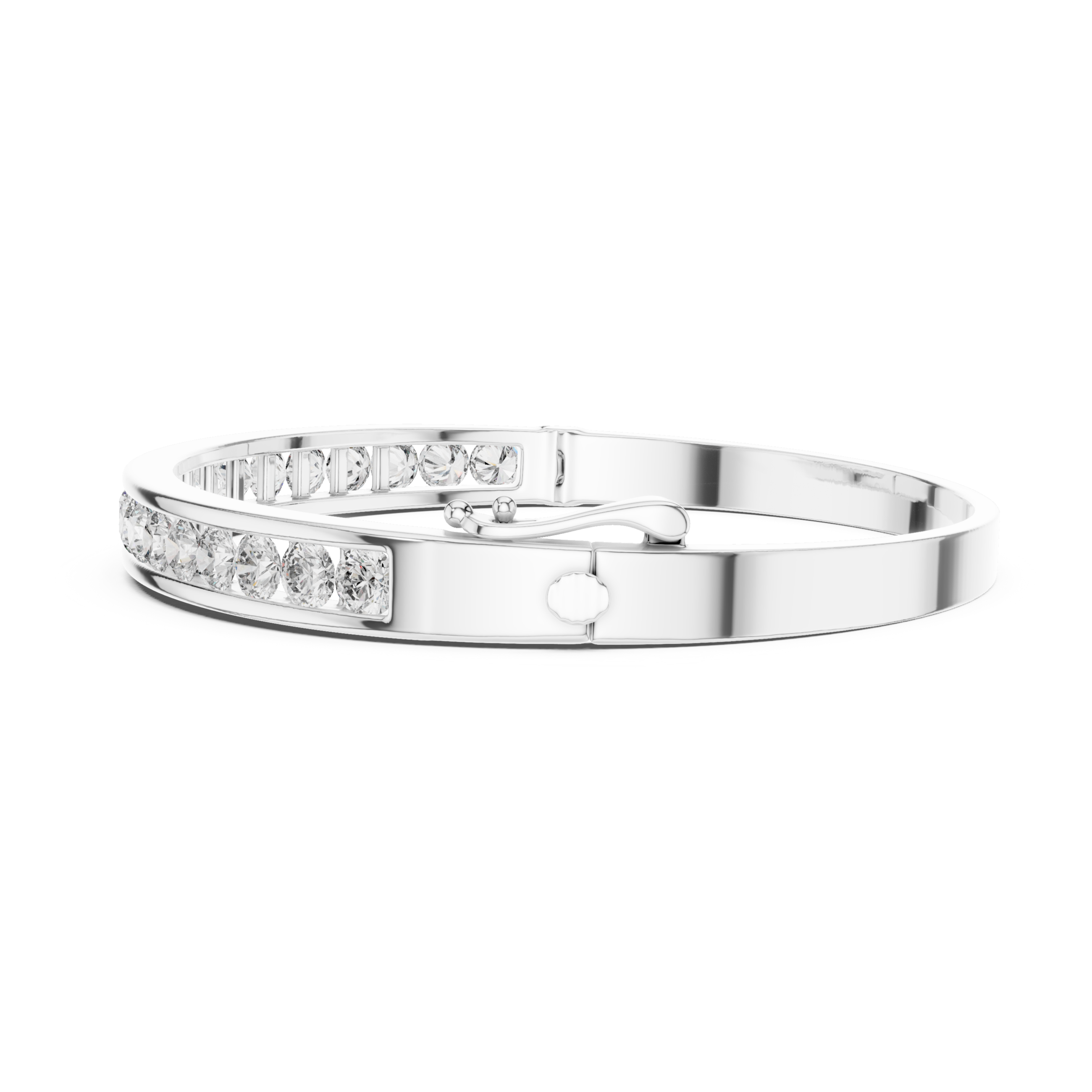 The Jersey City Bangle - Channel Set Round Diamond Hinged Bangle