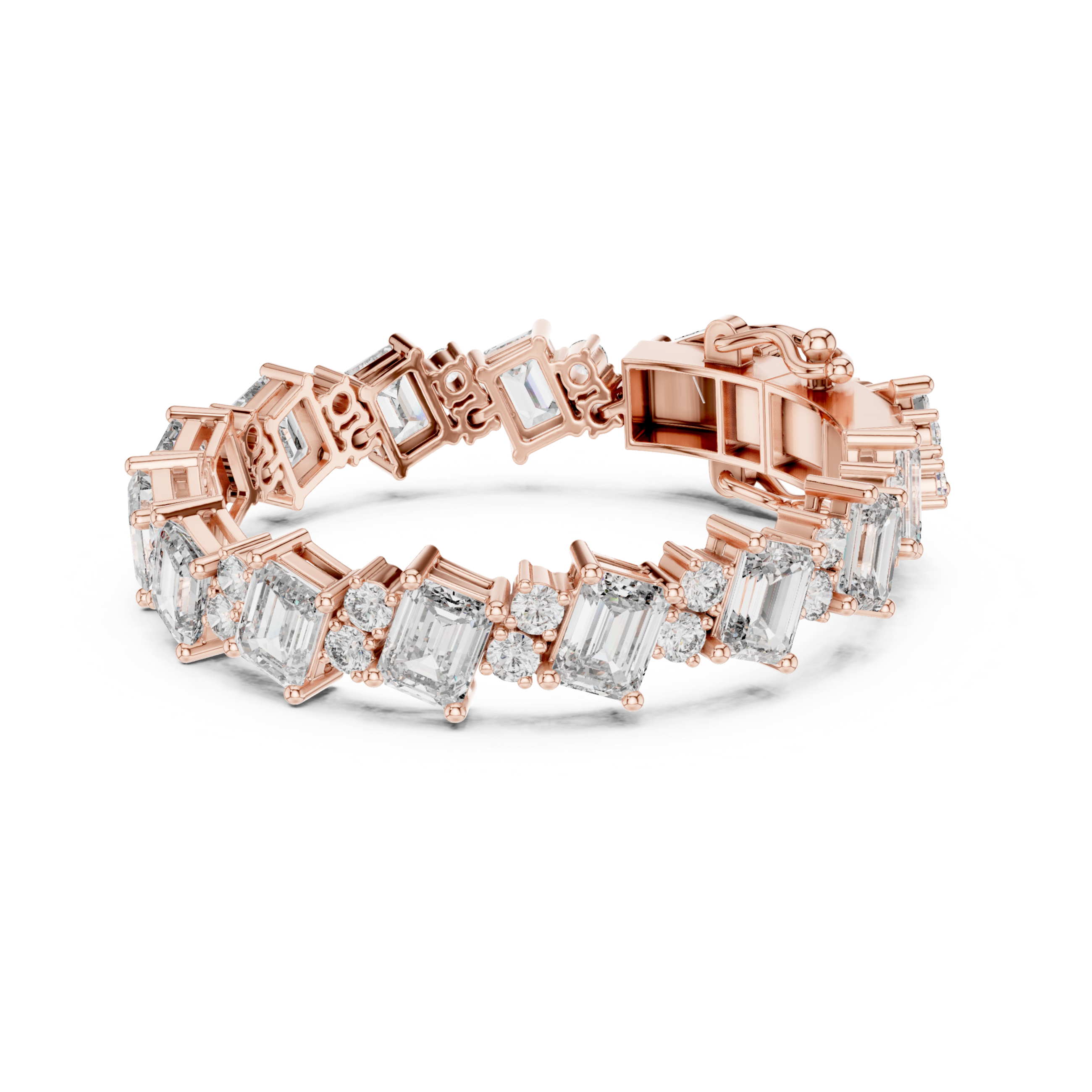 The Zeist Bracelet - Alternating Emerald and Round Diamond Collet Bracelet