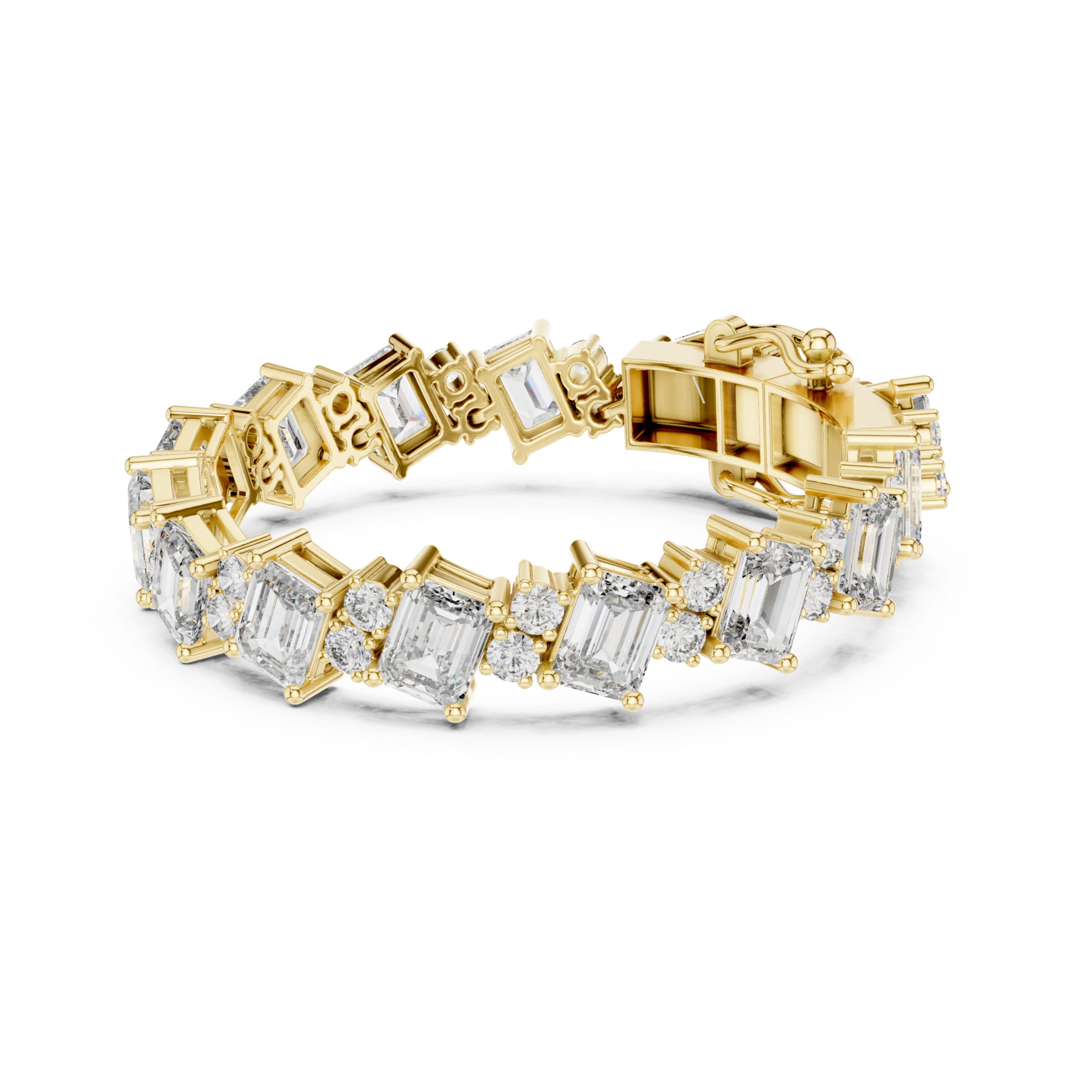 The Zeist Bracelet - Alternating Emerald and Round Diamond Collet Bracelet