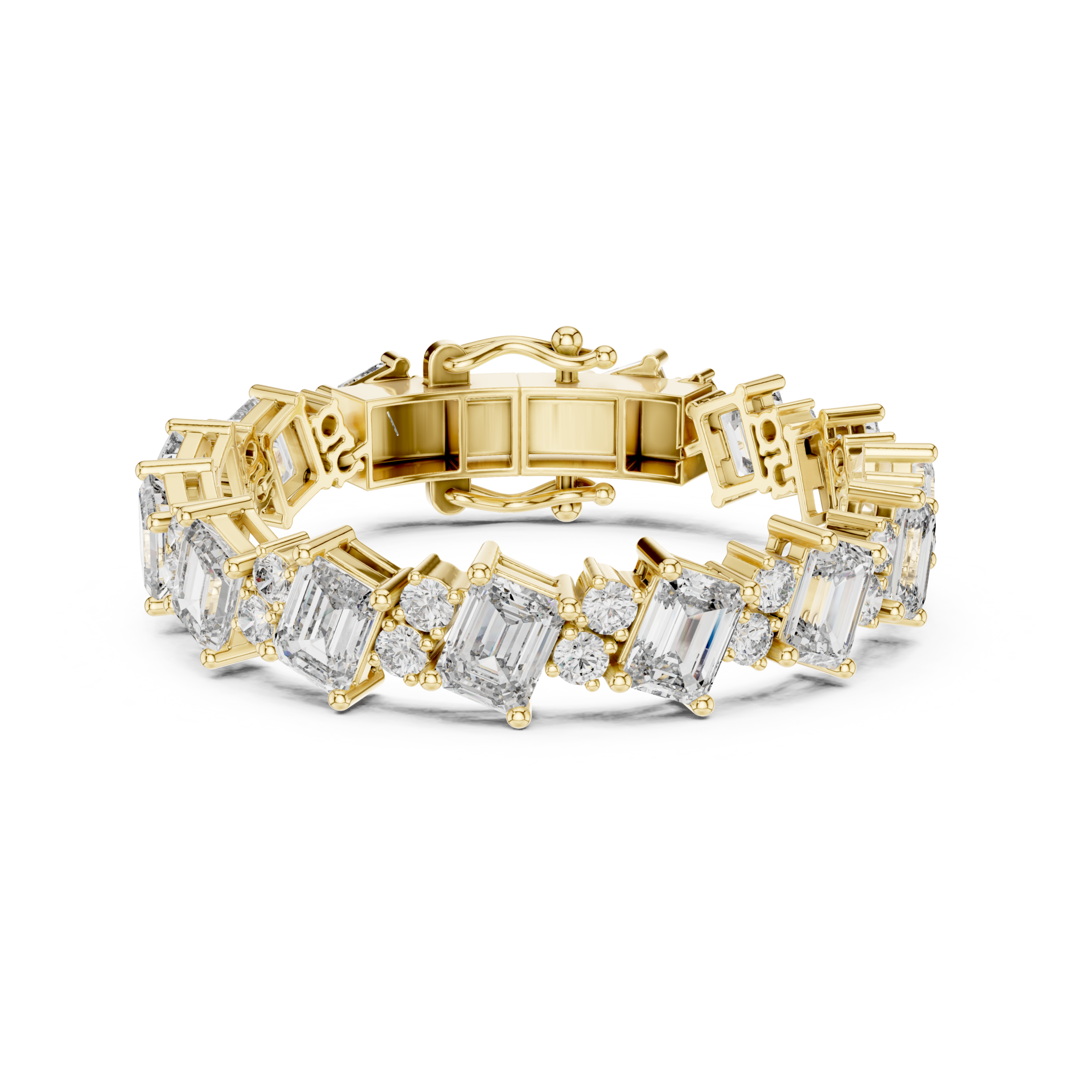 The Zeist Bracelet - Alternating Emerald and Round Diamond Collet Bracelet