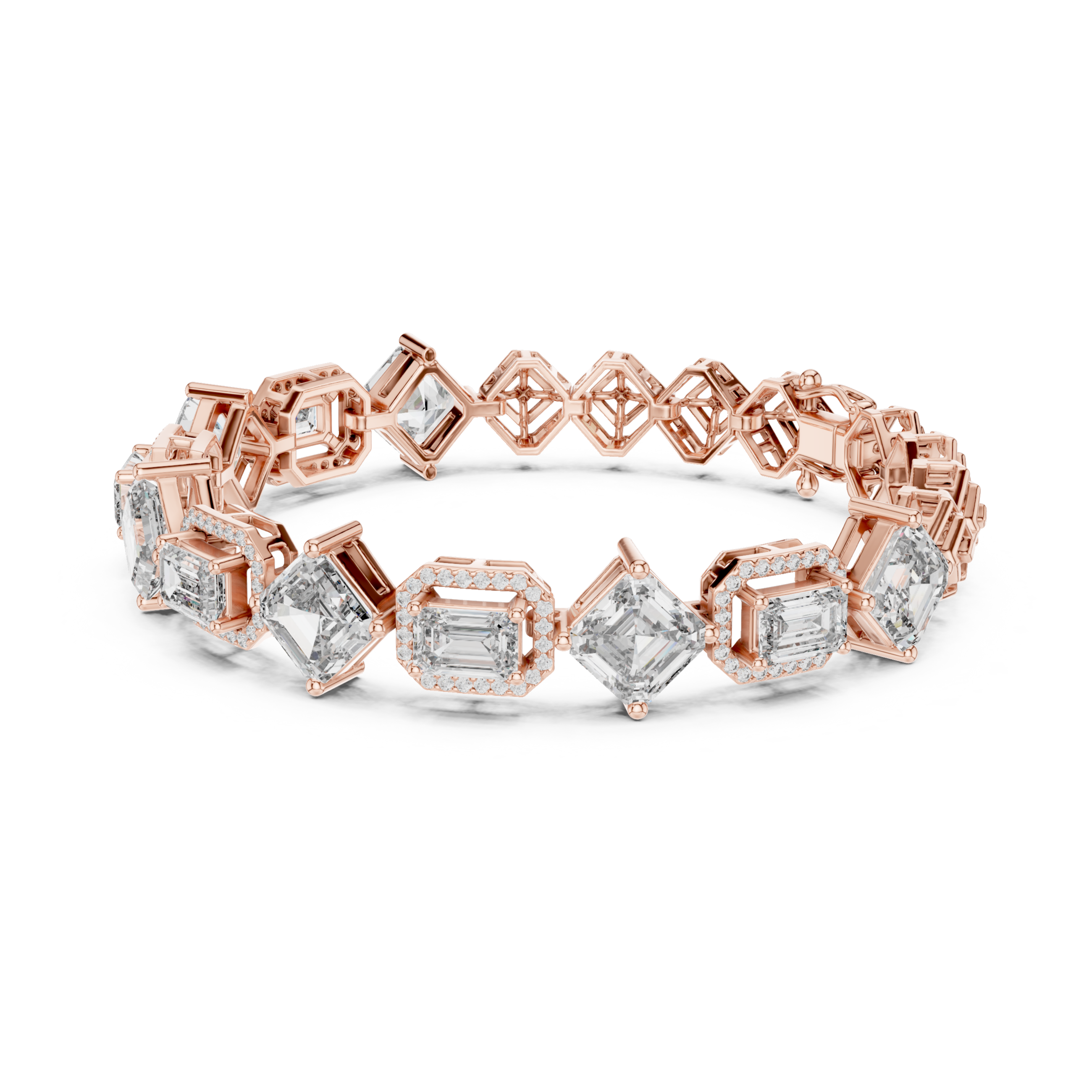 The Baltimore Bracelet - Geometric Halo Emerald Cut Diamond Bracelet