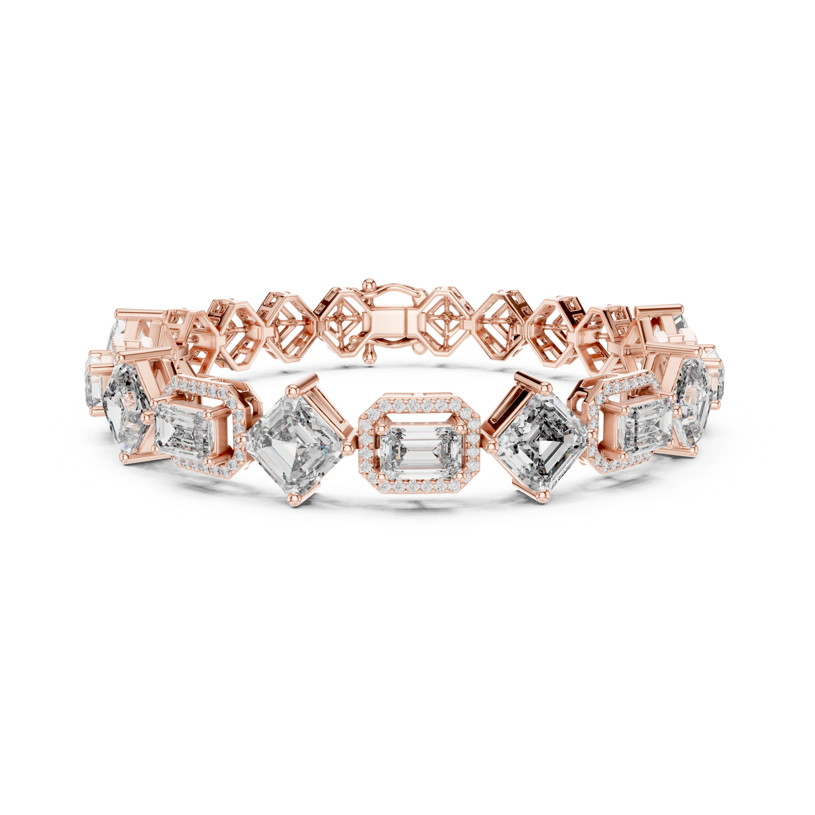 The Baltimore Bracelet - Geometric Halo Emerald Cut Diamond Bracelet