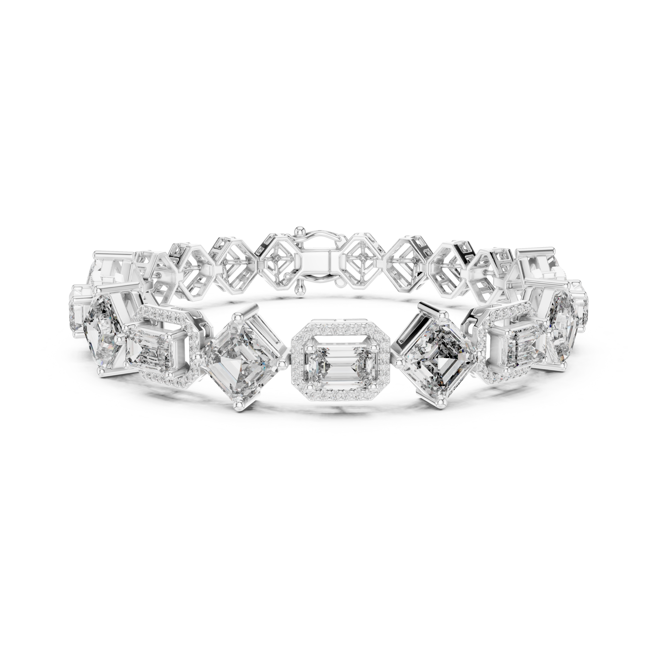 The Baltimore Bracelet - Geometric Halo Emerald Cut Diamond Bracelet