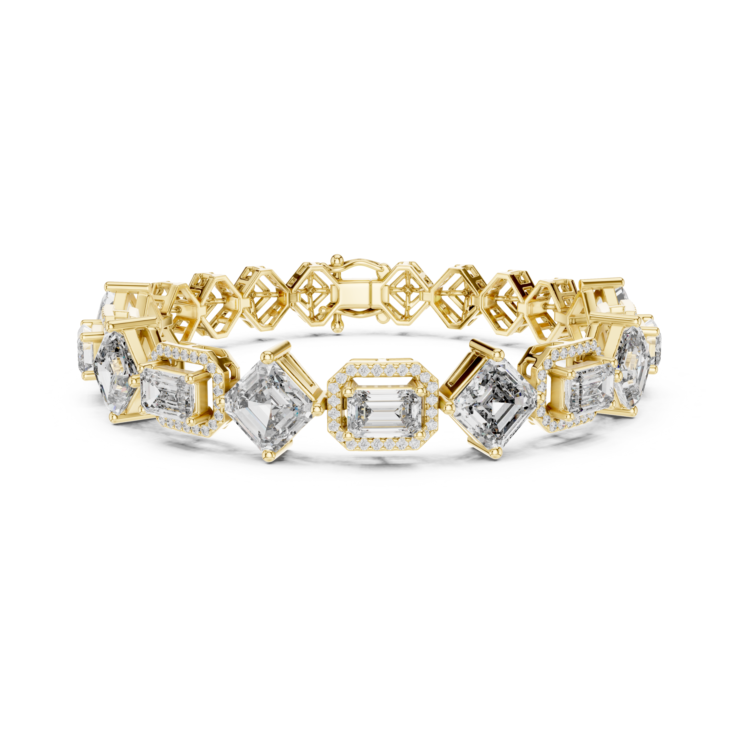 The Baltimore Bracelet - Geometric Halo Emerald Cut Diamond Bracelet