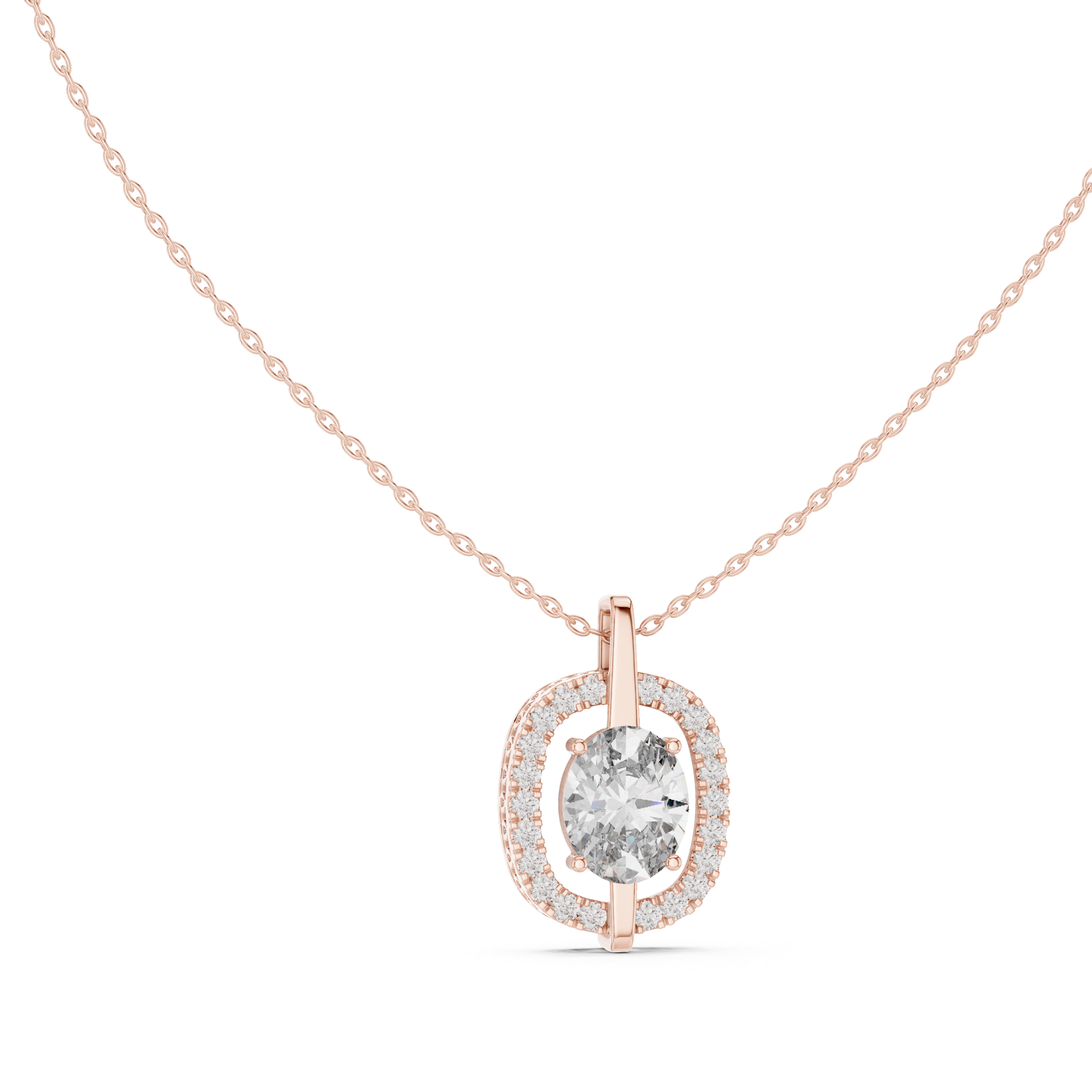 The Bellevue Necklace - Oval Halo "Floating" Pendant