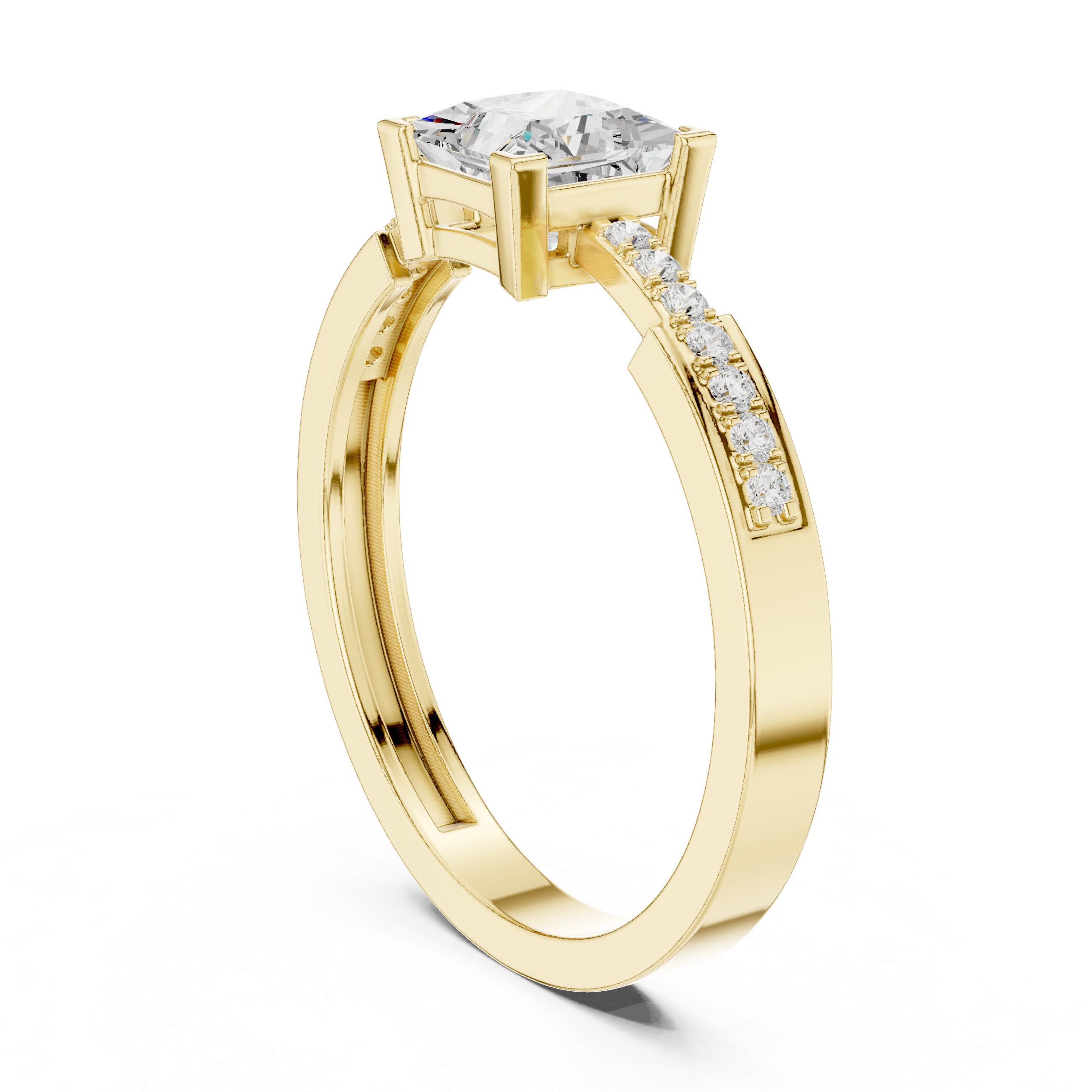 Gold ring with a diamond on a white background