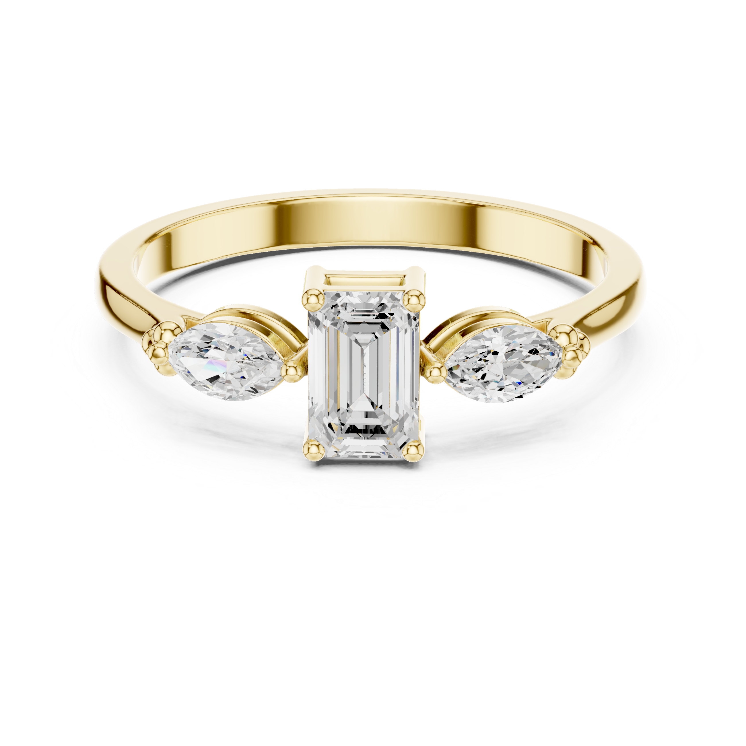 The Perpignan Ring - Emerald & Marquise Cut Trinity Diamond Ring