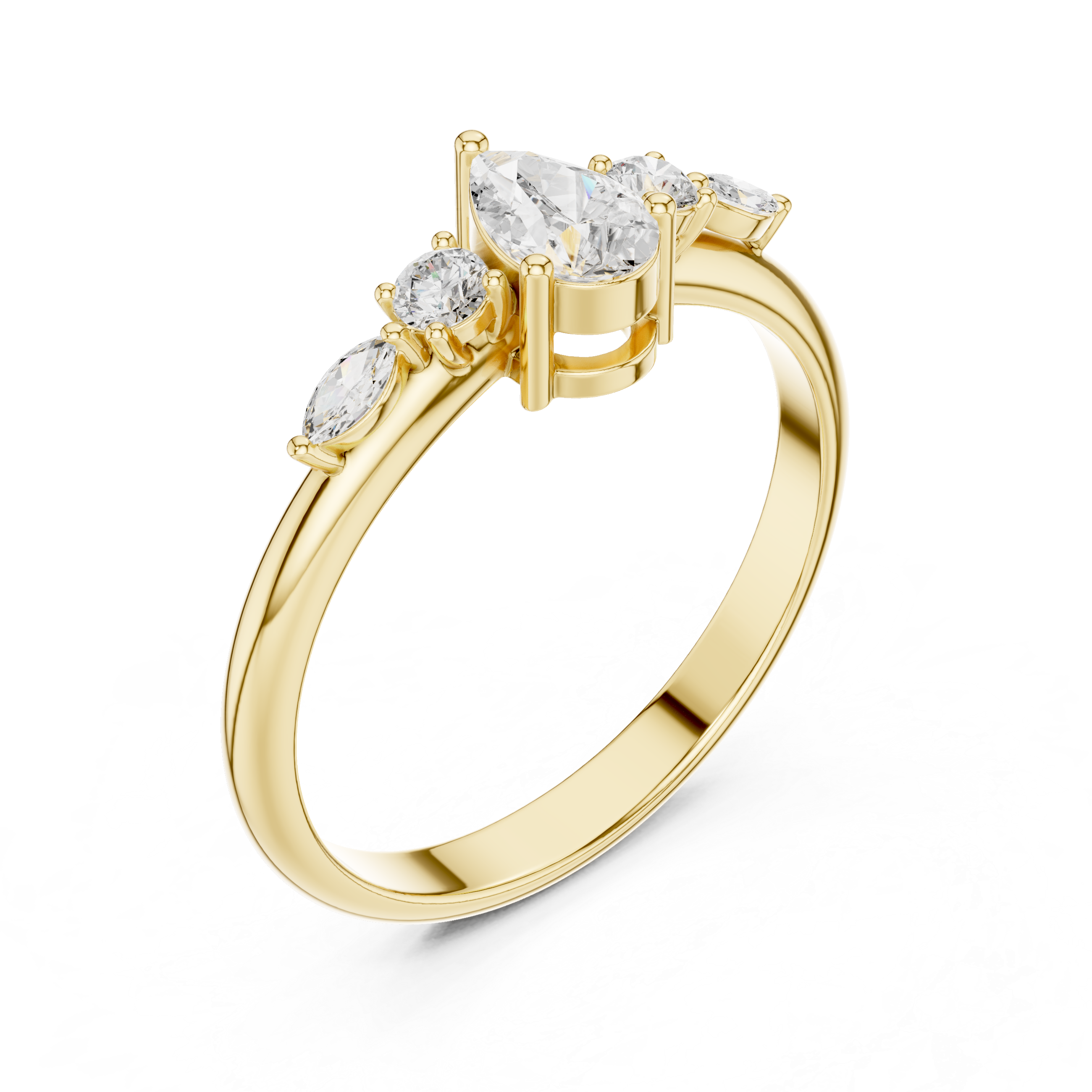 The Ajaccio Ring - Pear Cut Five-Stone Tapered Diamond Ring