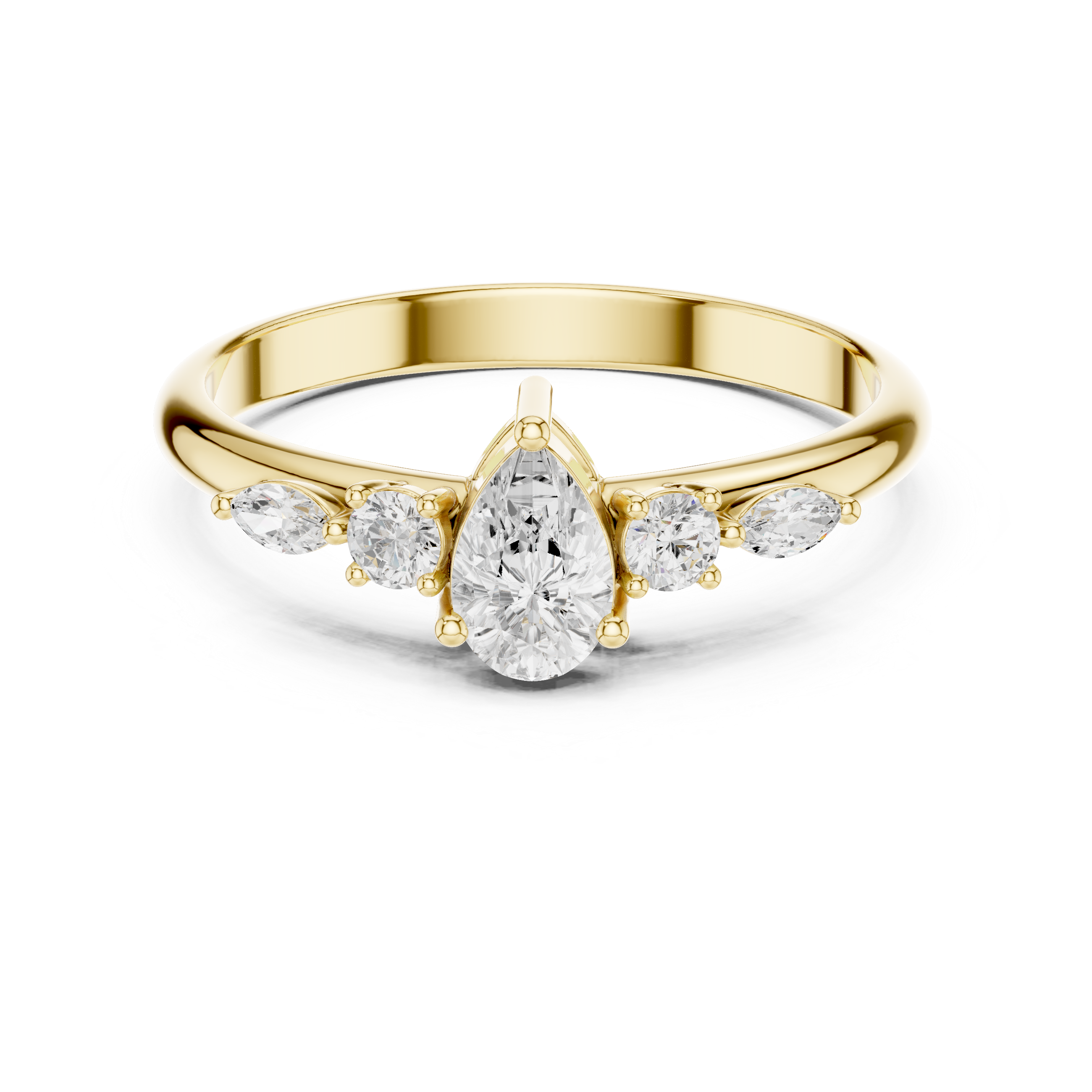 The Ajaccio Ring - Pear Cut Five-Stone Tapered Diamond Ring