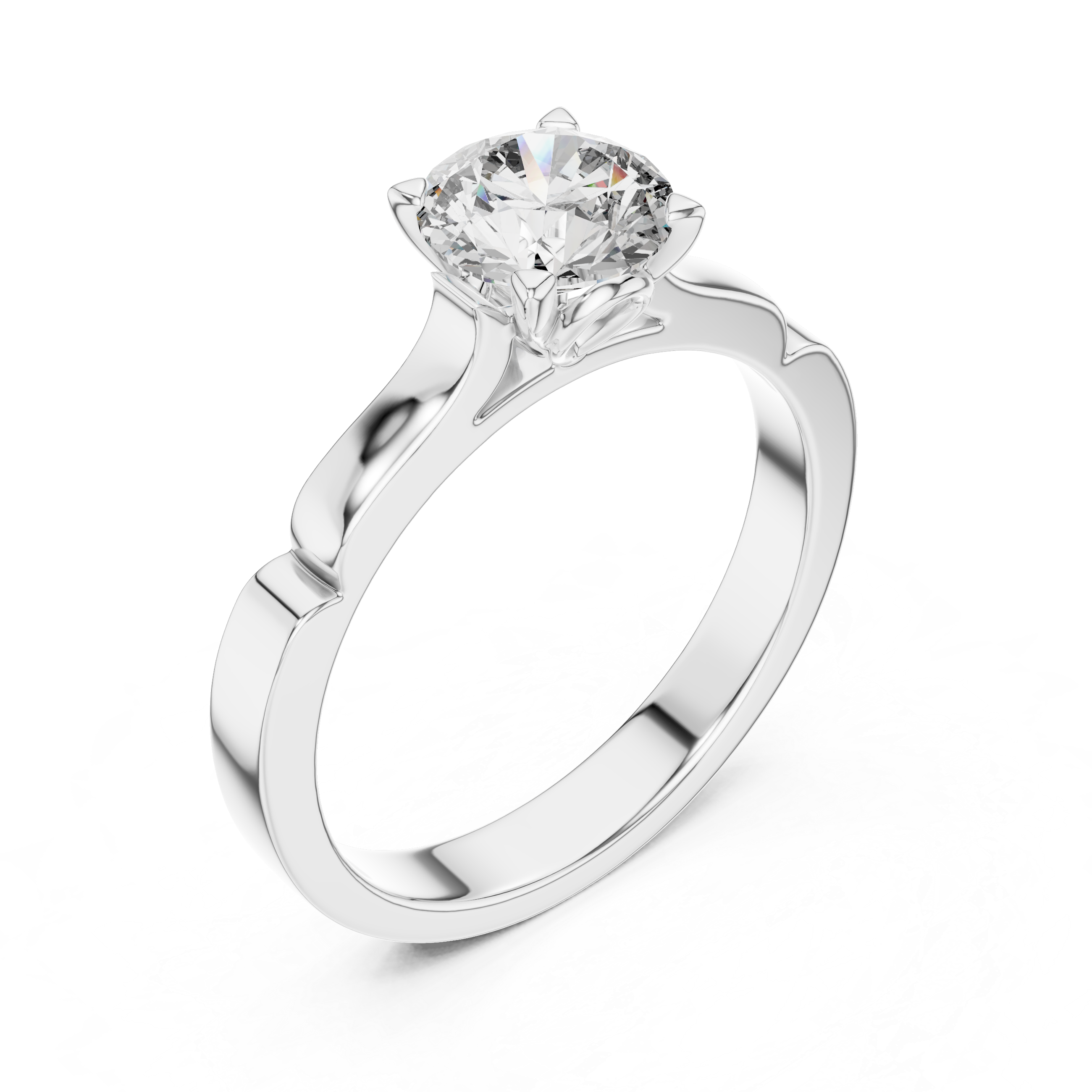 The Damme Ring - Round Cut Sculpted Cathedral Solitaire