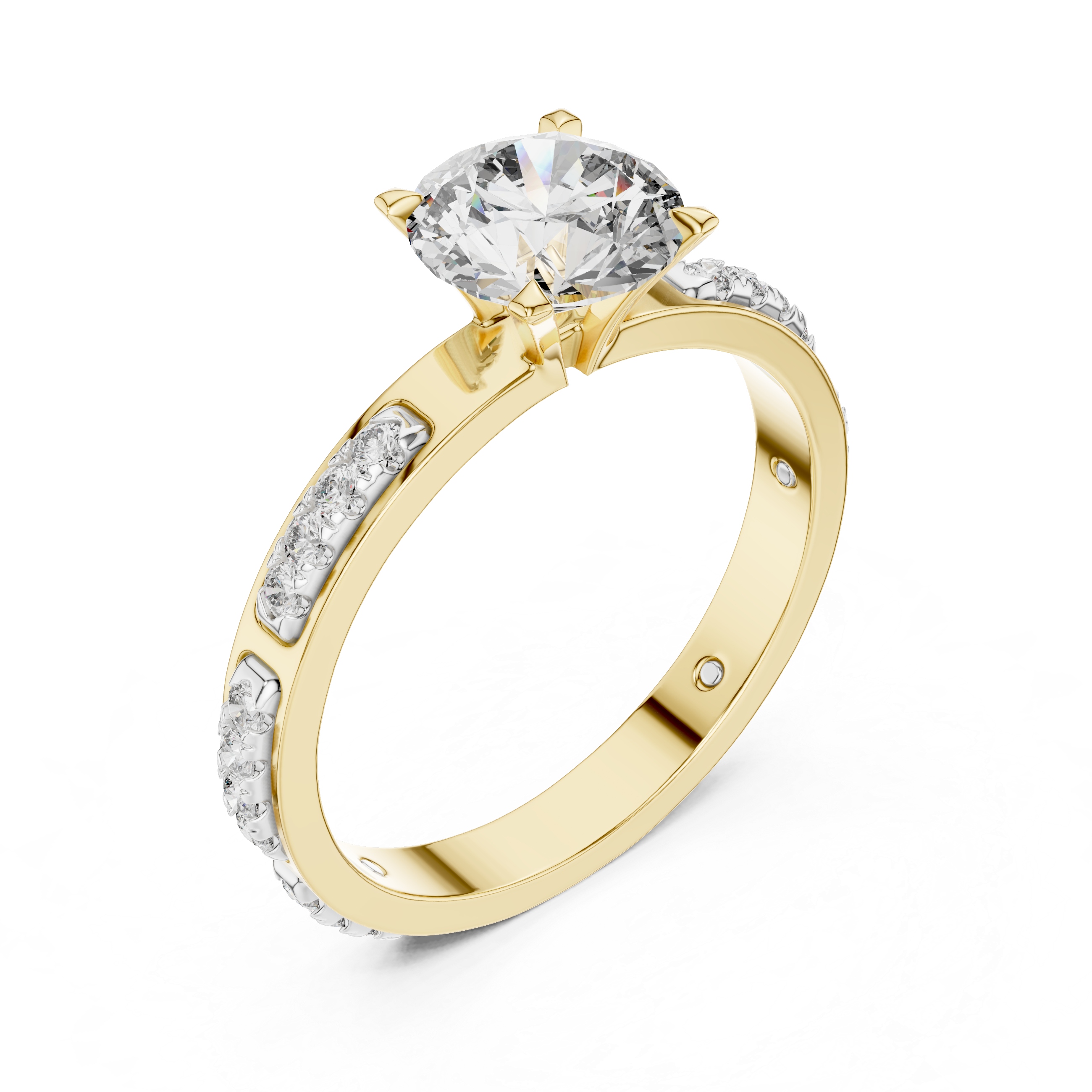 The Knokke Ring - Round Cut Segmented Pavé Solitaire