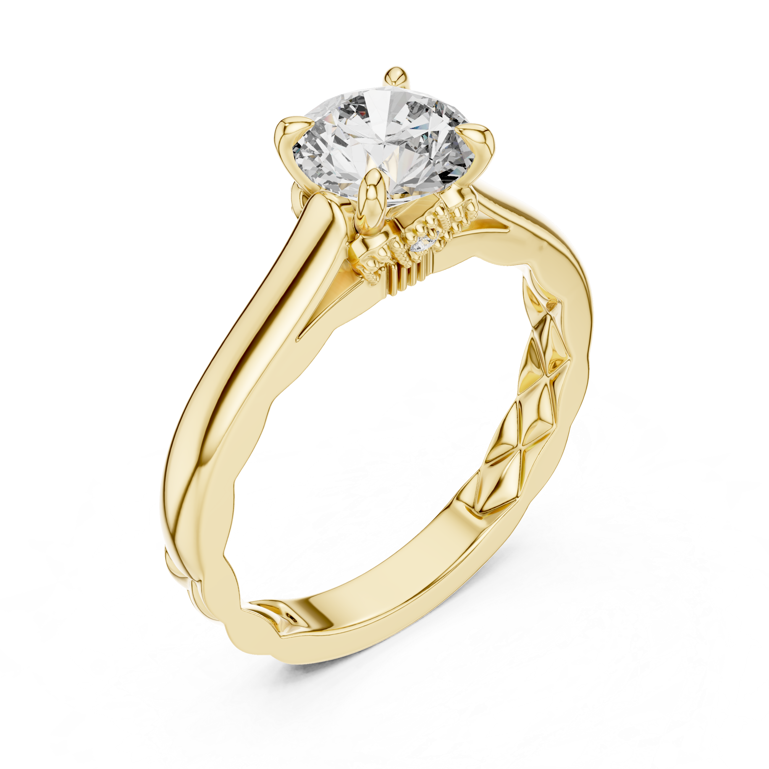 The Elburg Ring - Round Cut Quilted Texture Solitaire with Hidden Accents