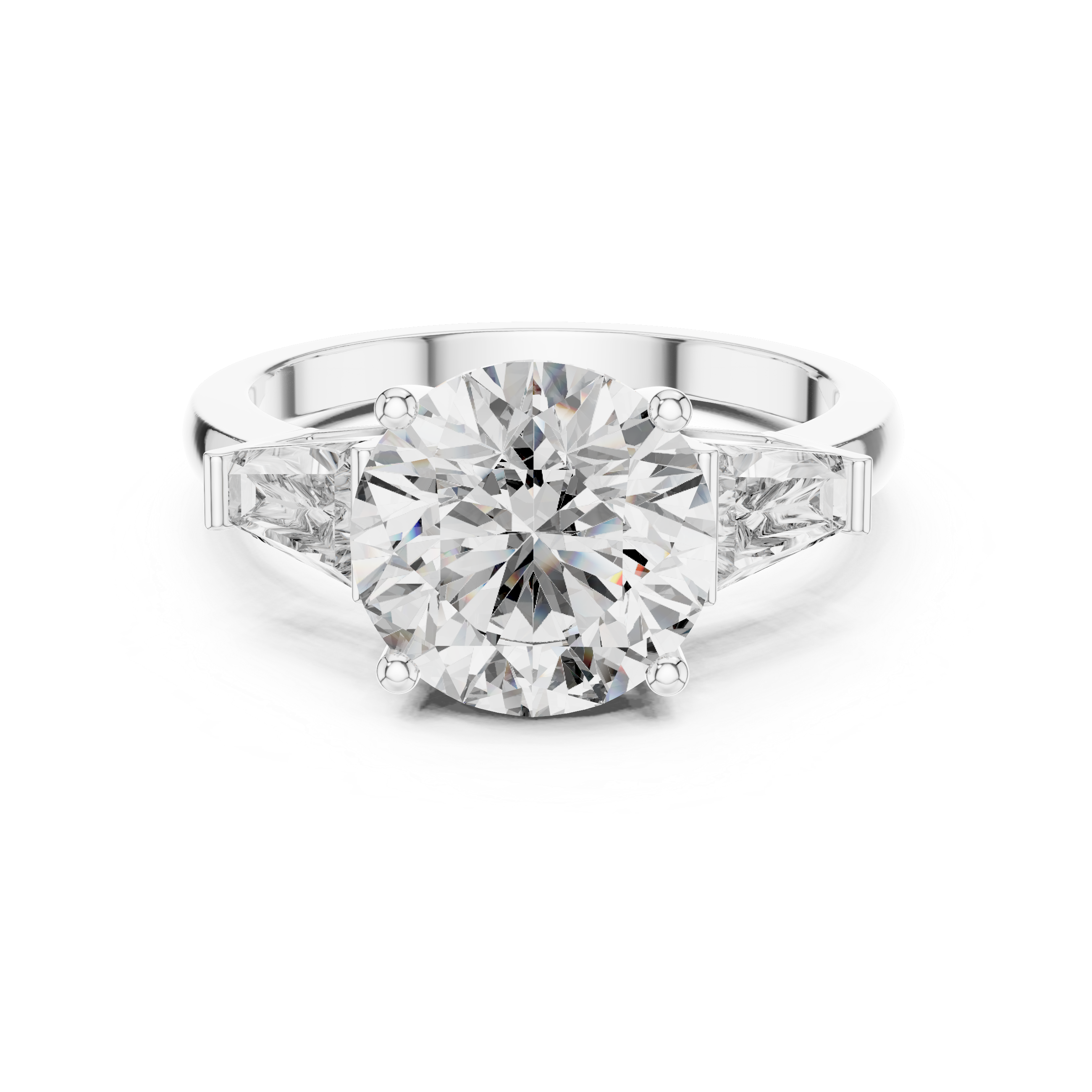 The Amersfoort Ring - Round Cut Three-Stone Tapered Baguette Engagement Ring
