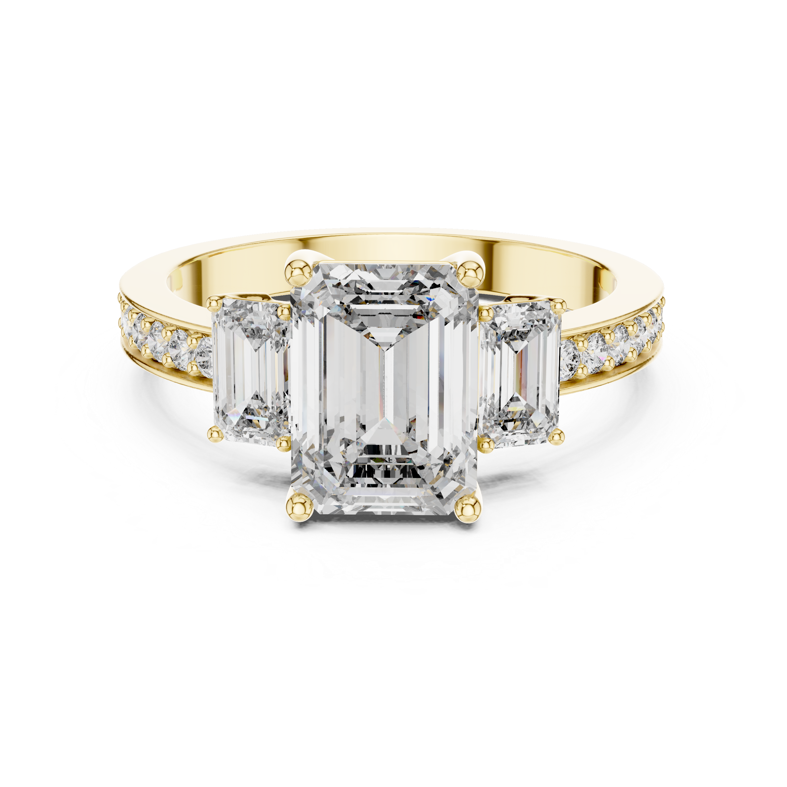The Ystad Ring - Emerald Cut Three-Stone Pavé Engagement Ring