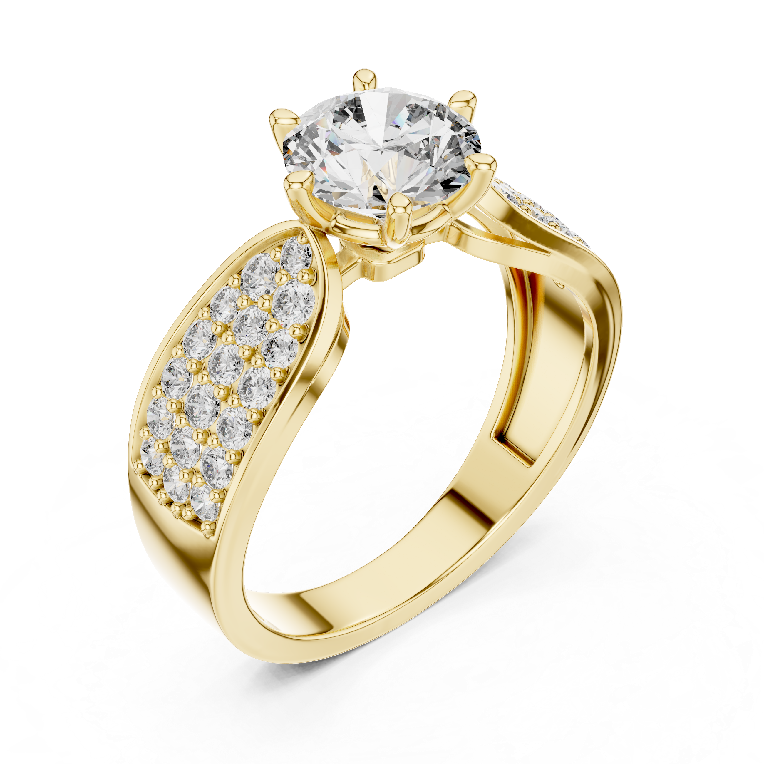 The Heusden Ring - Round Cut Wide Shoulder Pavé Engagement Ring