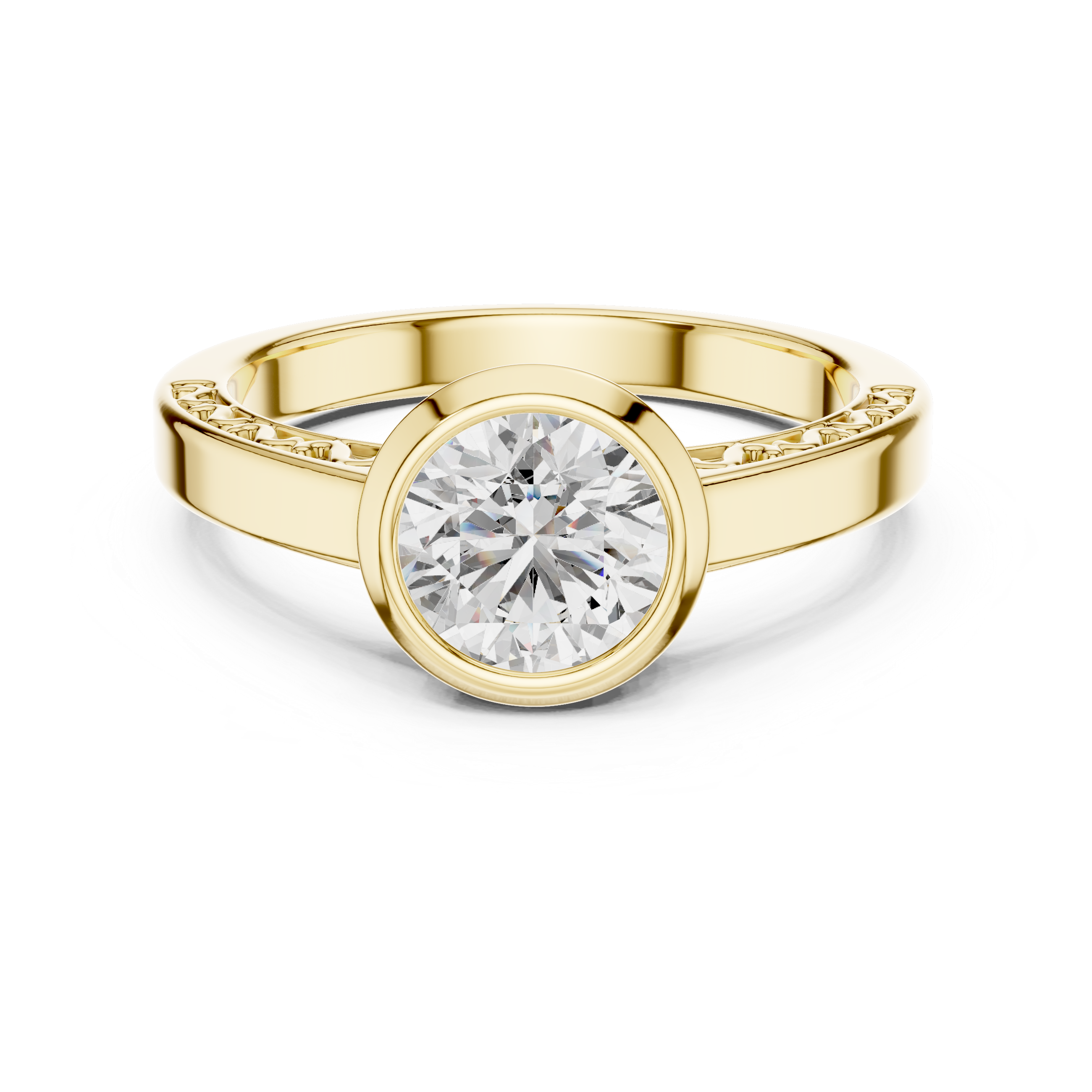 The Oudenaarde Ring - Round Cut Bezel Set Vintage Scroll Solitaire