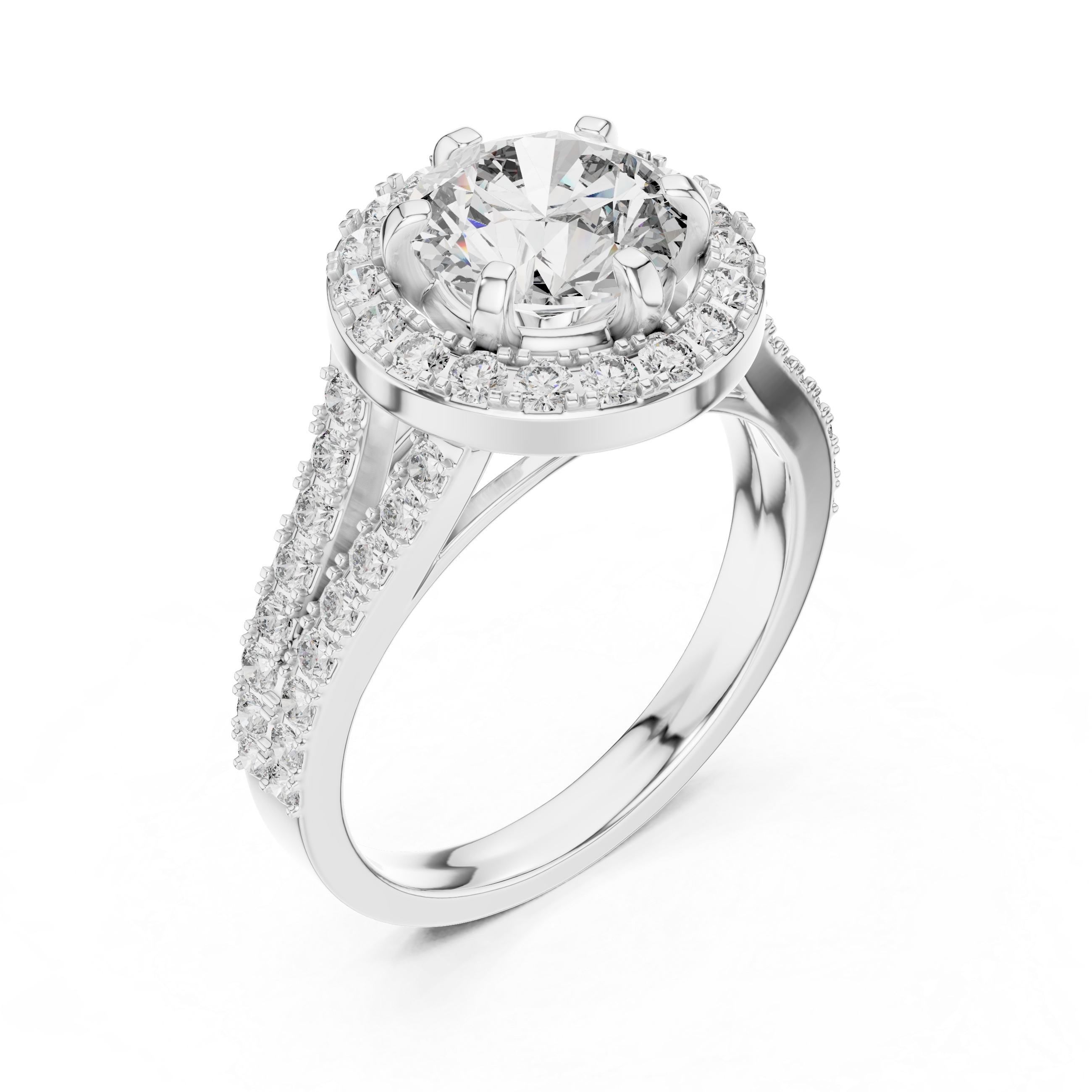 The Örebro Ring - Round Cut Split Shank Halo Engagement Ring