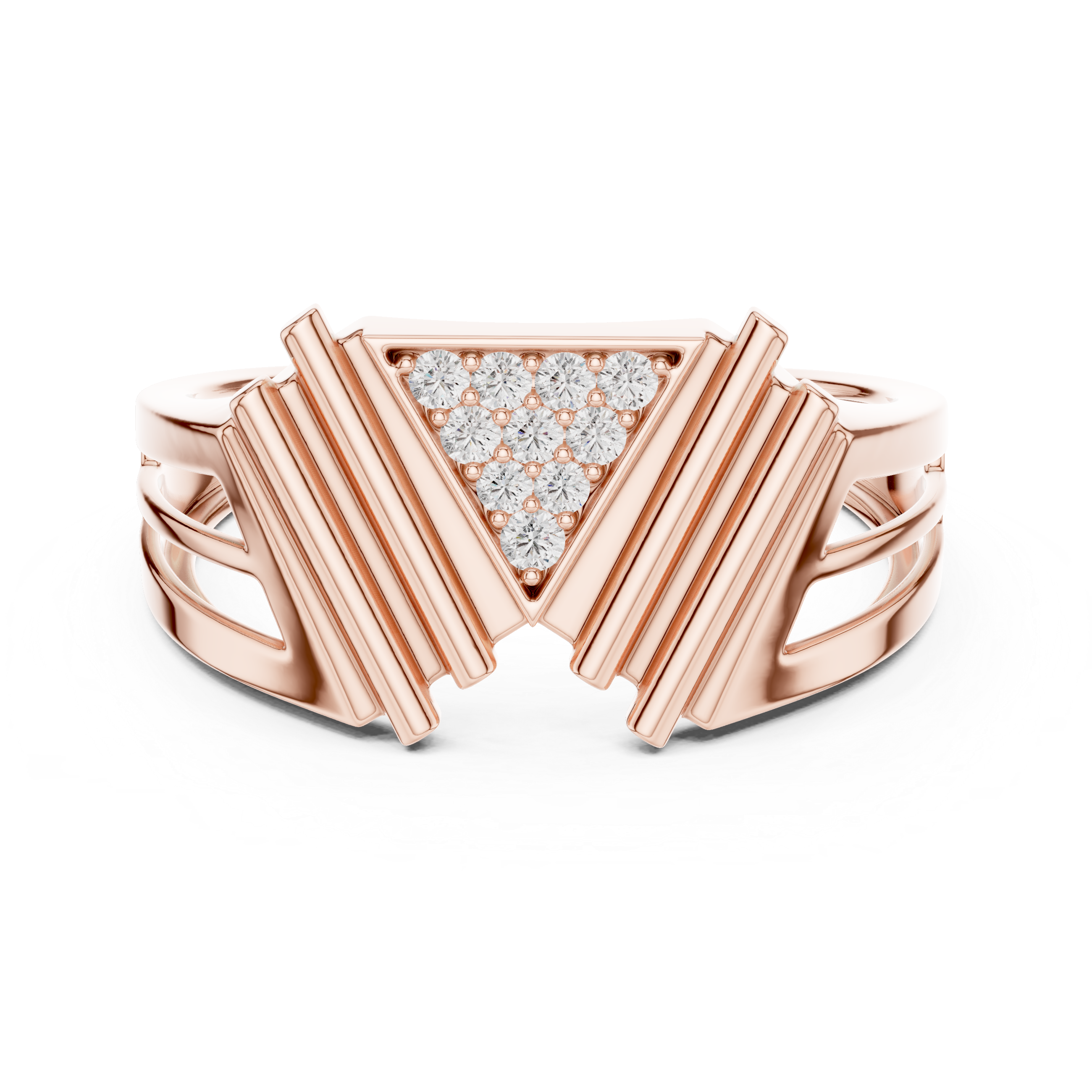The Carré d’Or Ring - Geometric Chevron Split Shank Band