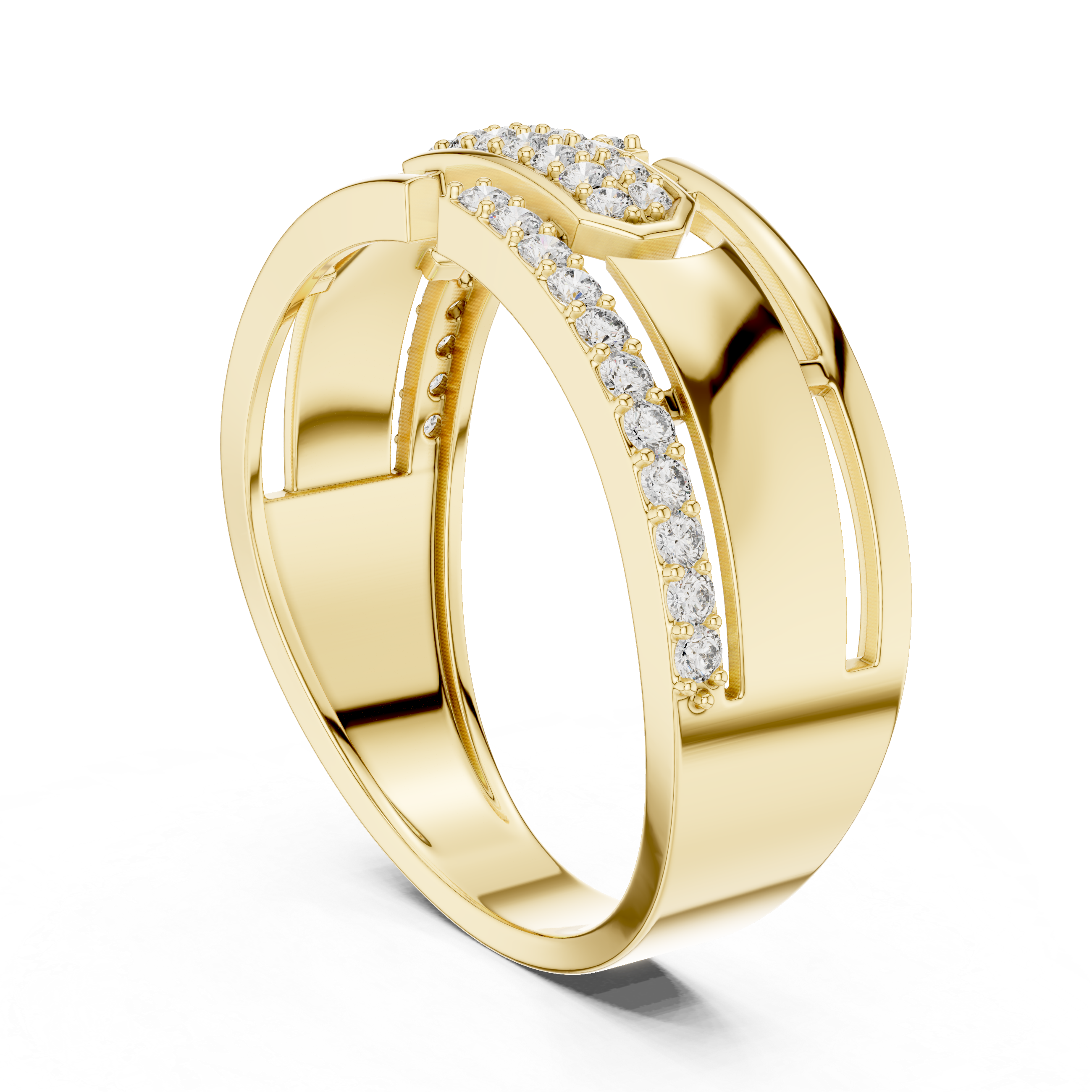 The Solna Ring - Architectural Split Shank Diamond Band