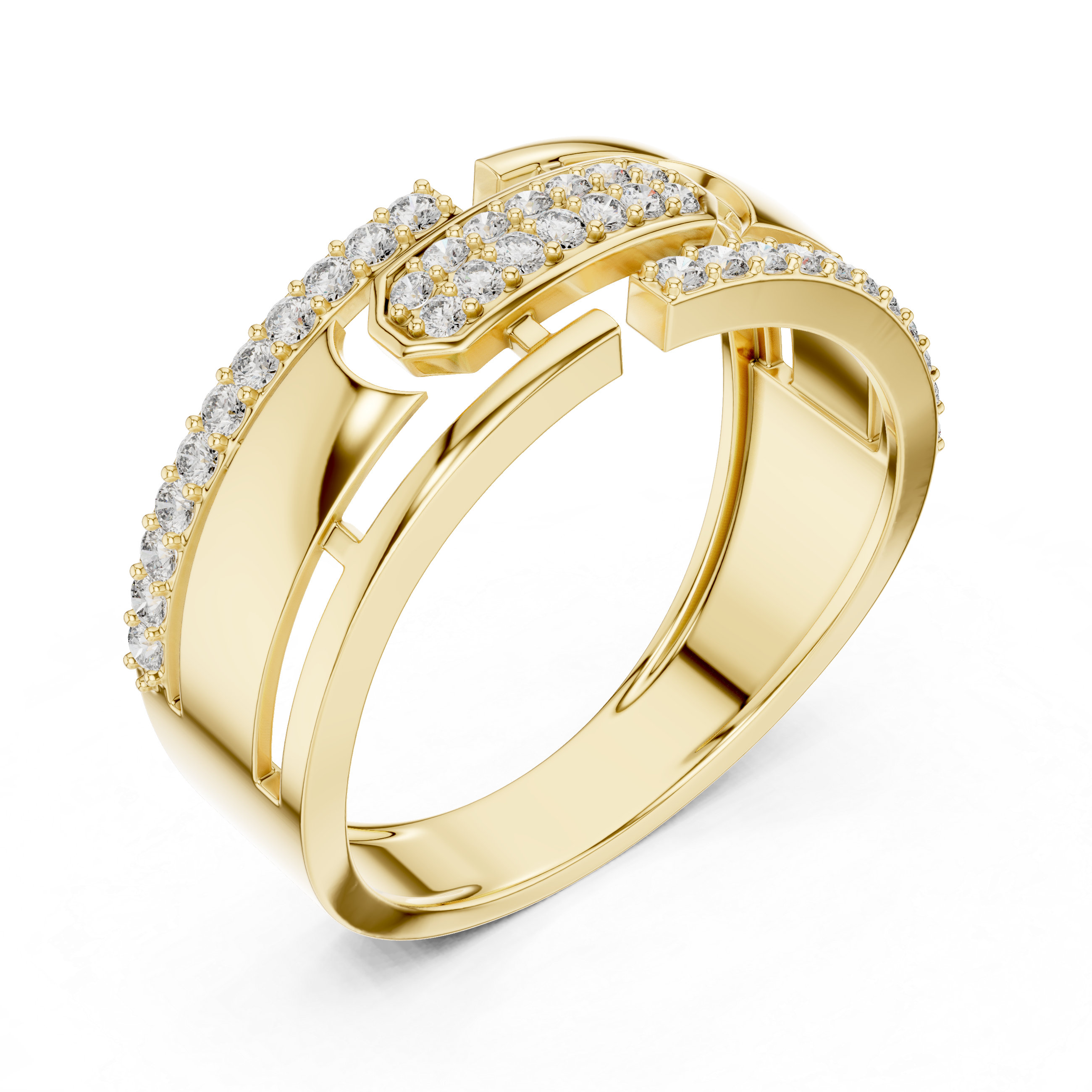 The Solna Ring - Architectural Split Shank Diamond Band