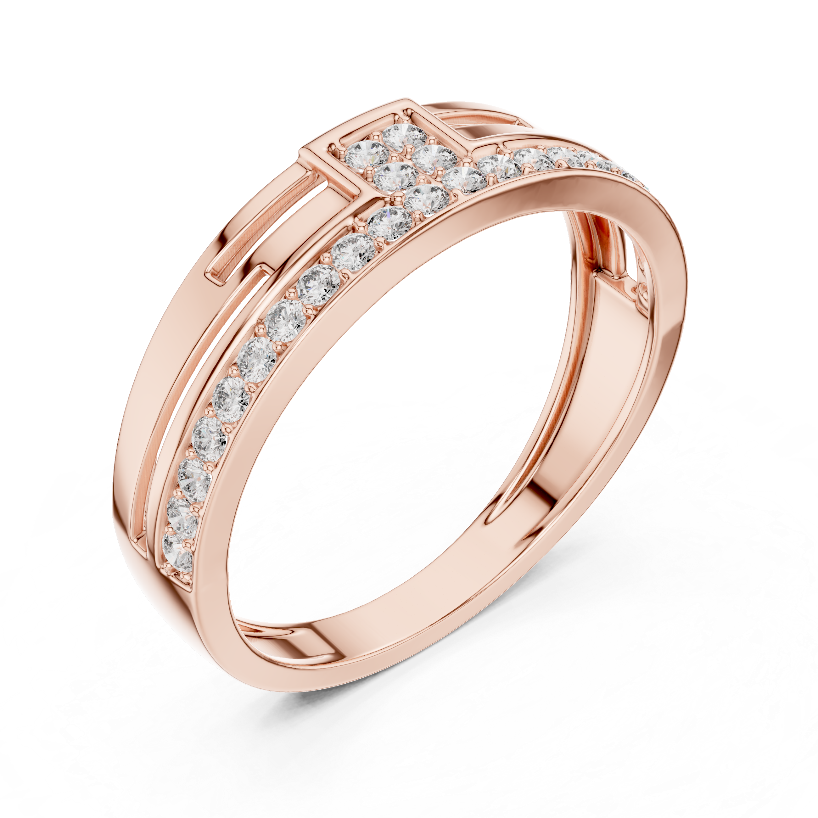 The Lyngby Ring - Geometric Parallel Bar Diamond Band