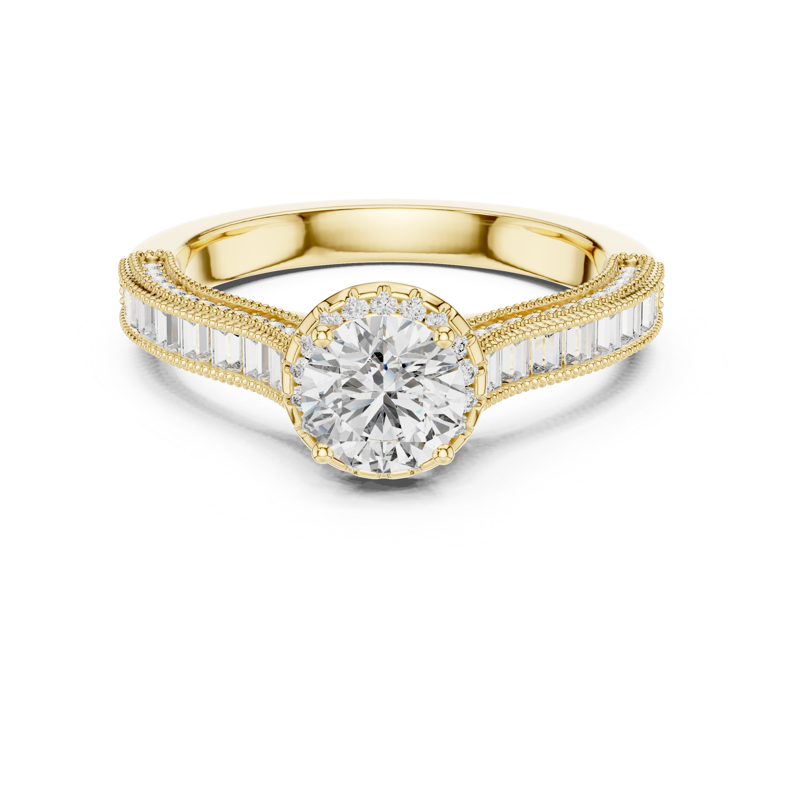 The Linköping Ring - Round Cut Halo Channel Set Baguette Engagement Ring