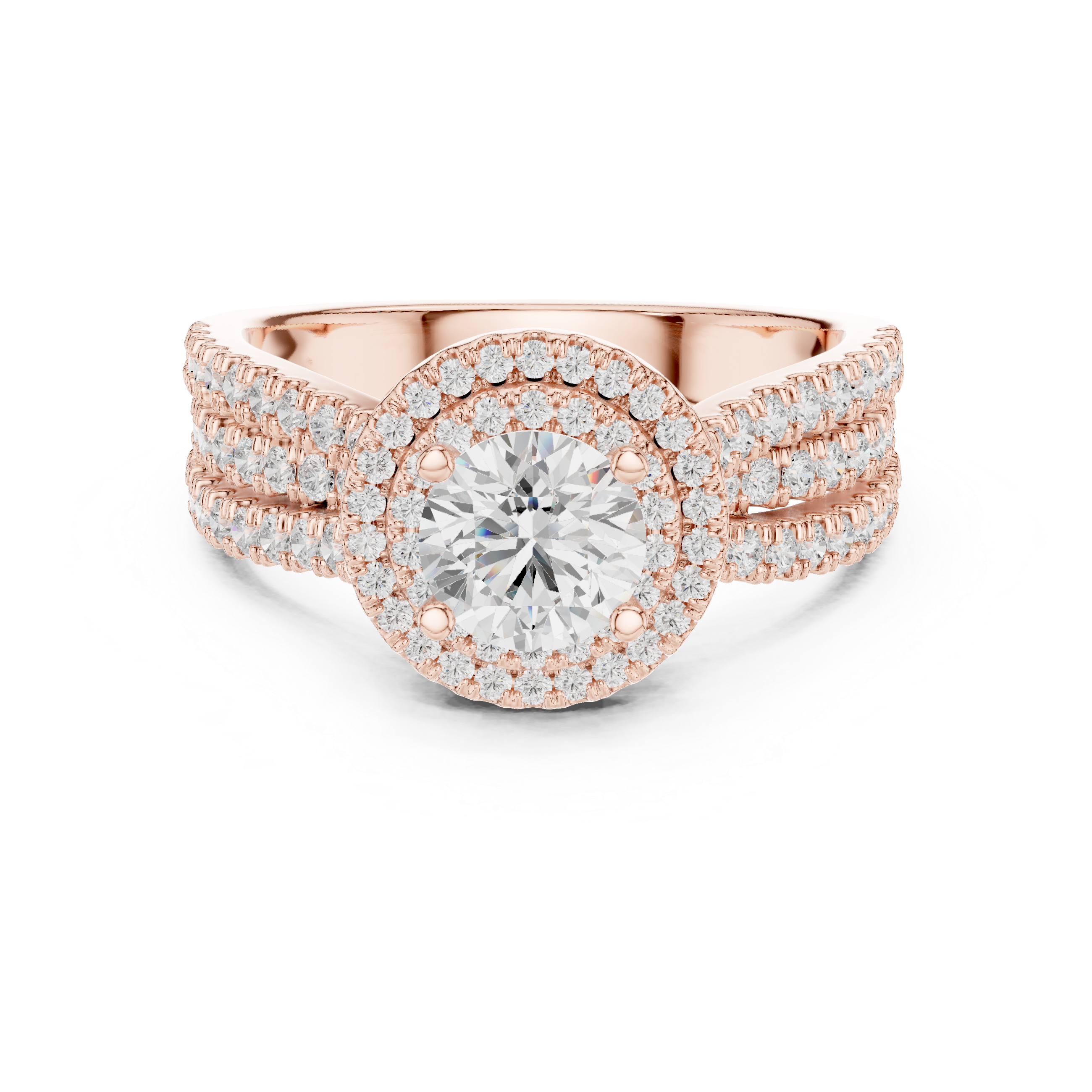 The Tremezzo Ring - Triple Band Micro-Pave Halo Engagement Ring