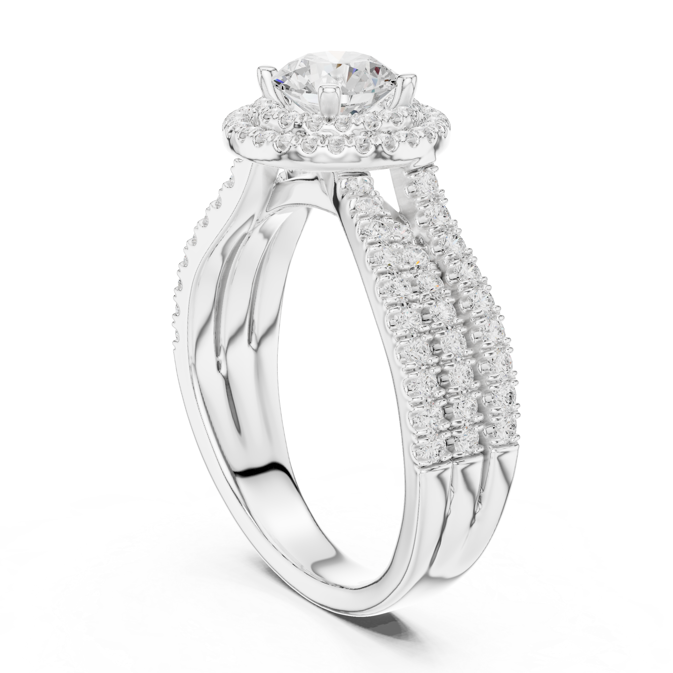The Tremezzo Ring - Triple Band Micro-Pave Halo Engagement Ring