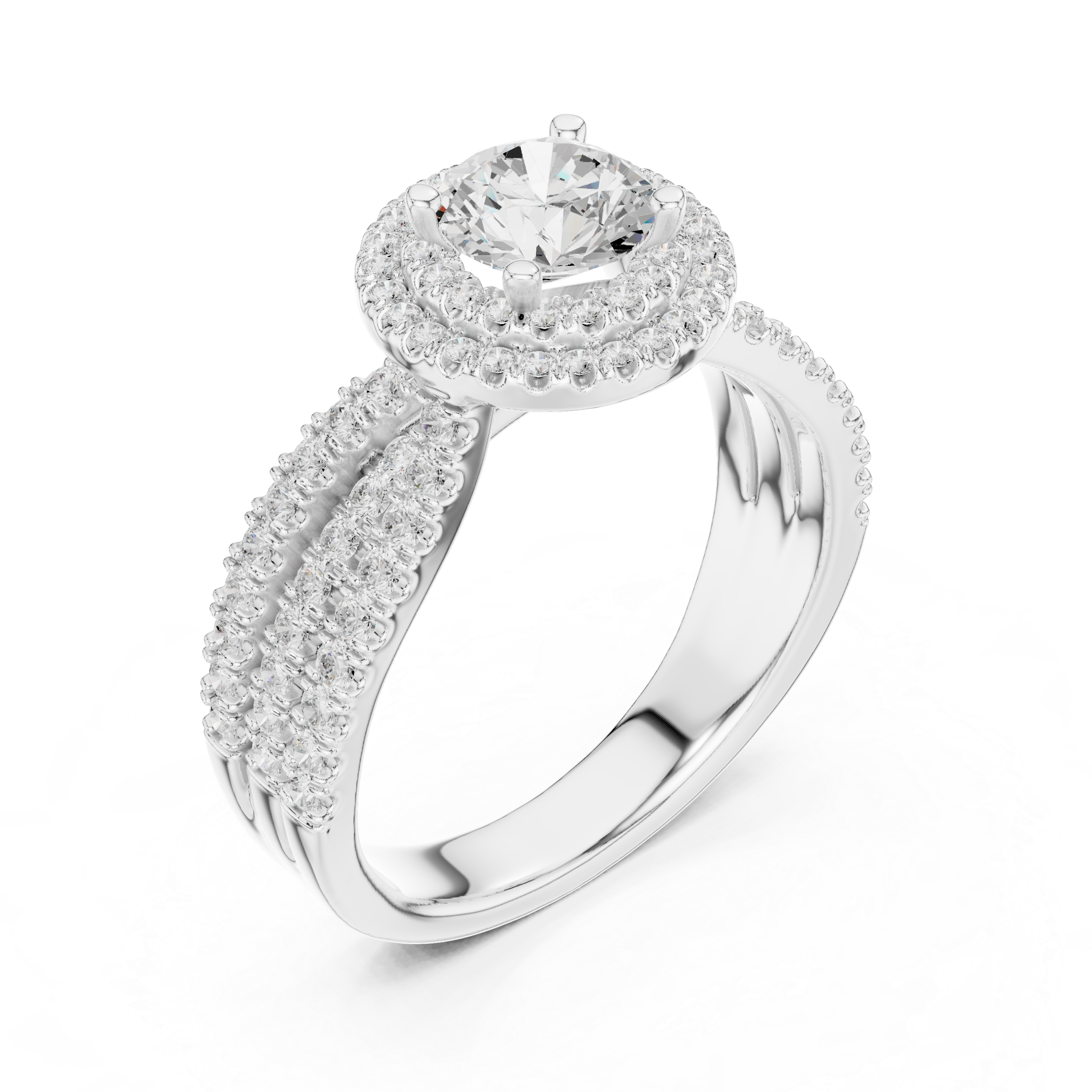 The Tremezzo Ring - Triple Band Micro-Pave Halo Engagement Ring