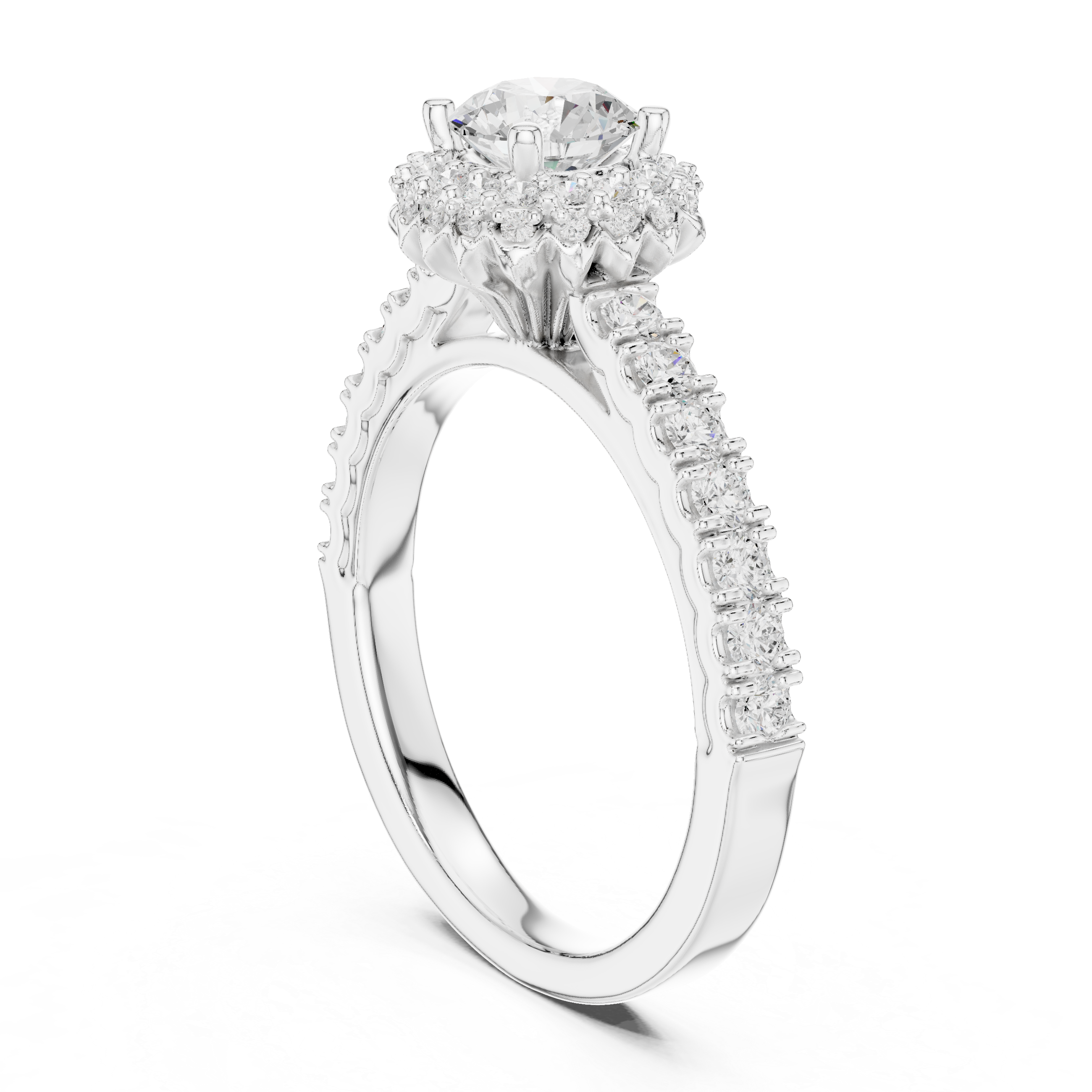 The Planegg Ring - Scalloped Halo Cathedral Engagement Ring
