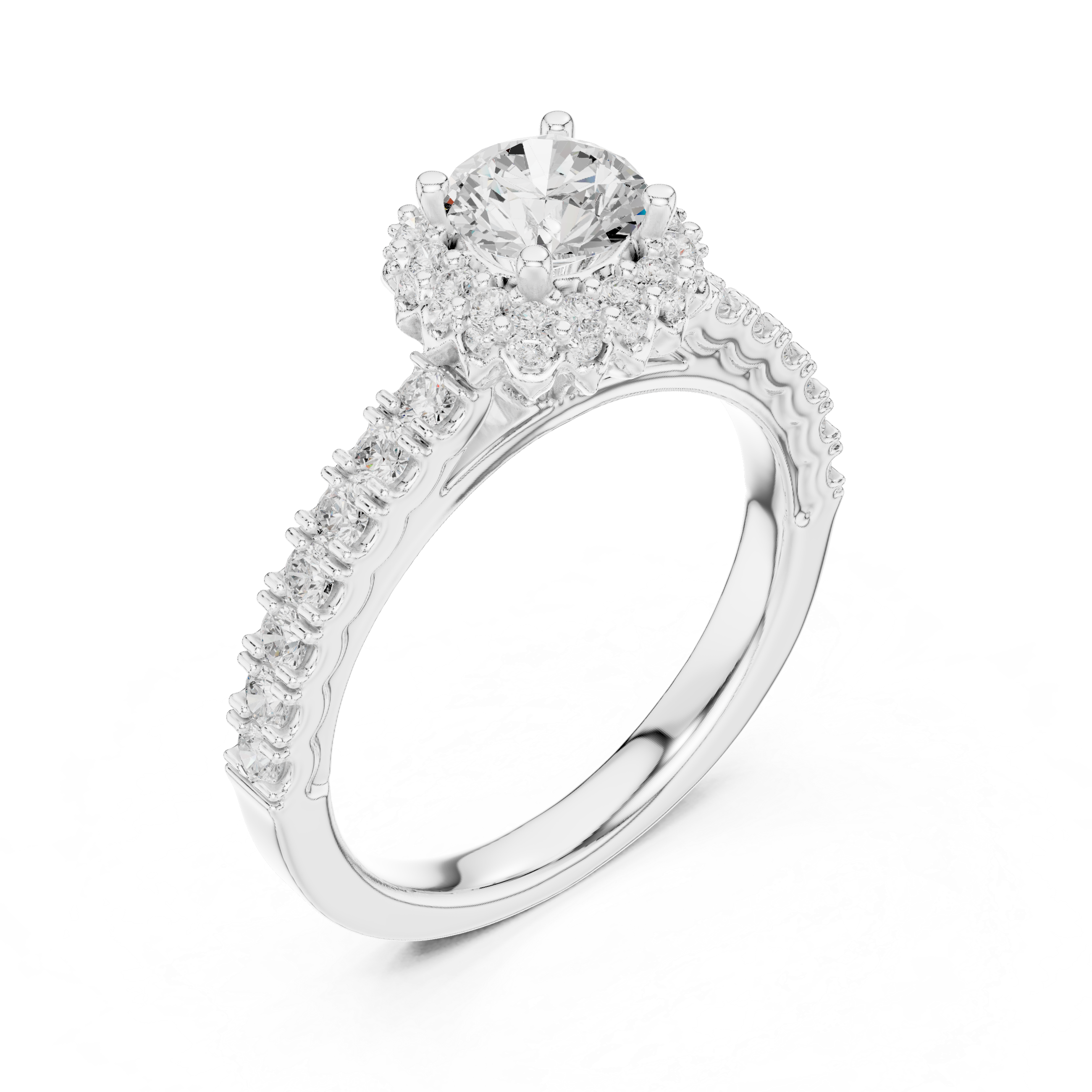 The Planegg Ring - Scalloped Halo Cathedral Engagement Ring