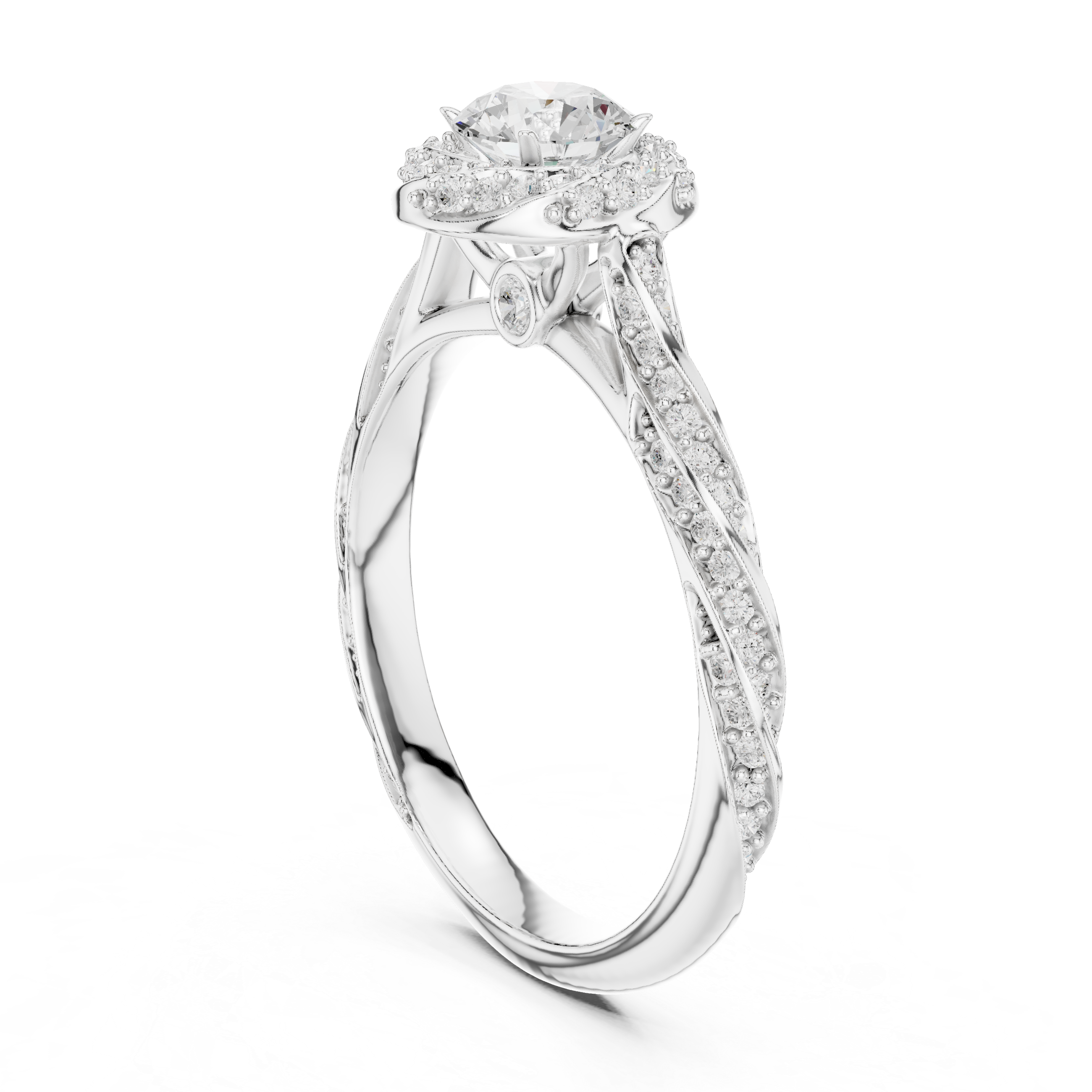 The Amstelveen Ring - Intricate Twisted Halo Engagement Ring