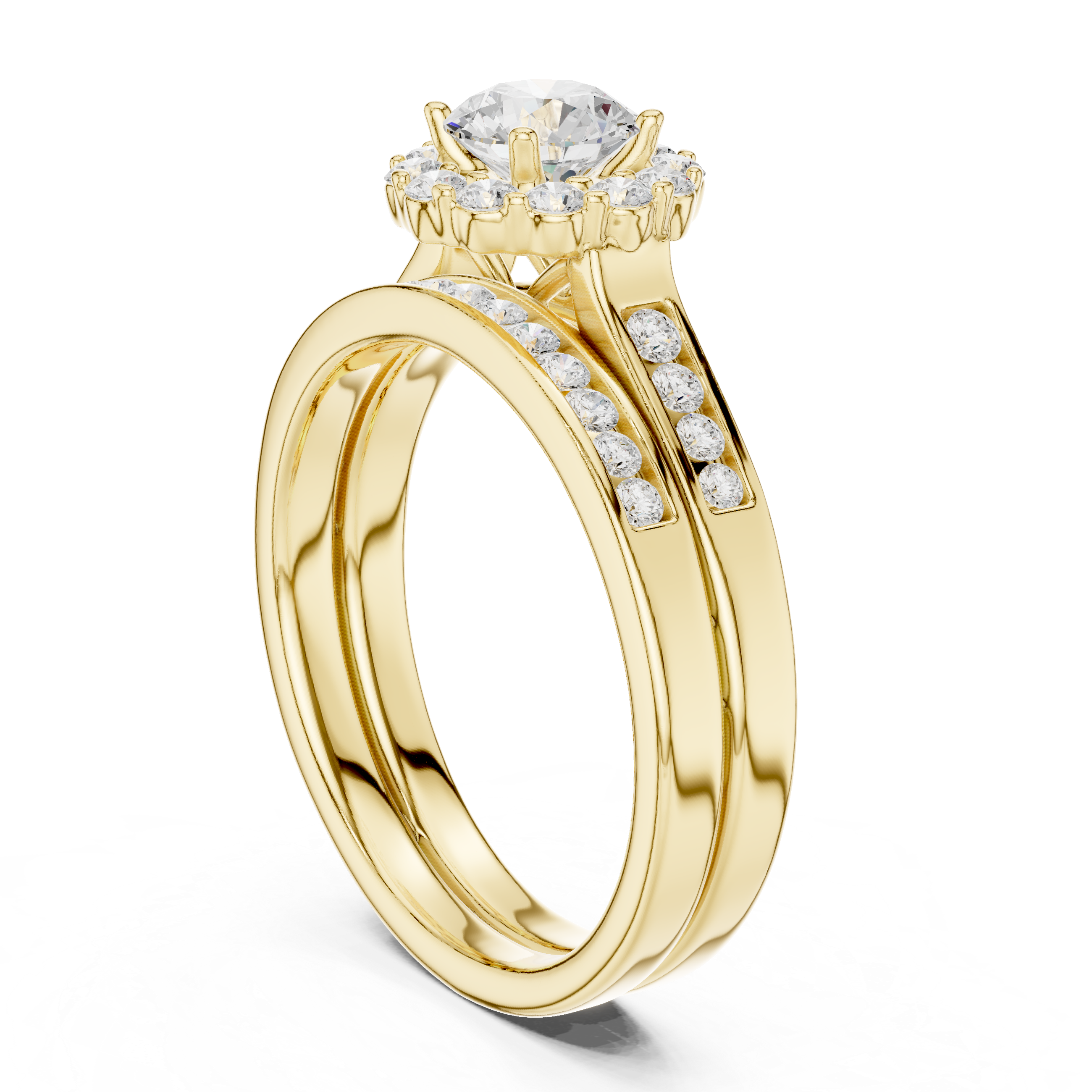 The Tervuren Ring - Elevated Sunburst Halo Bridal Set