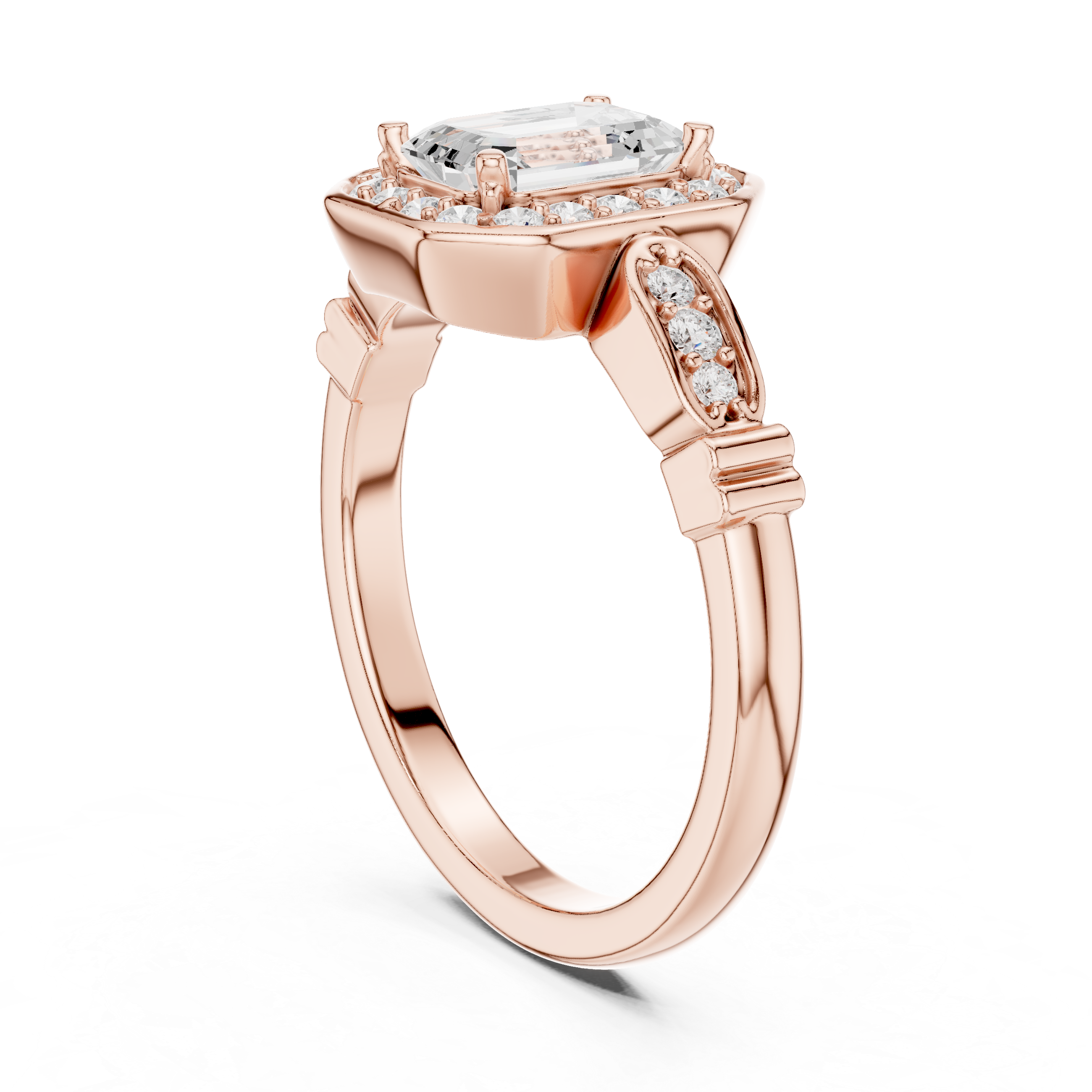 The Kraainem Ring - Emerald Cut Halo Engagement Ring