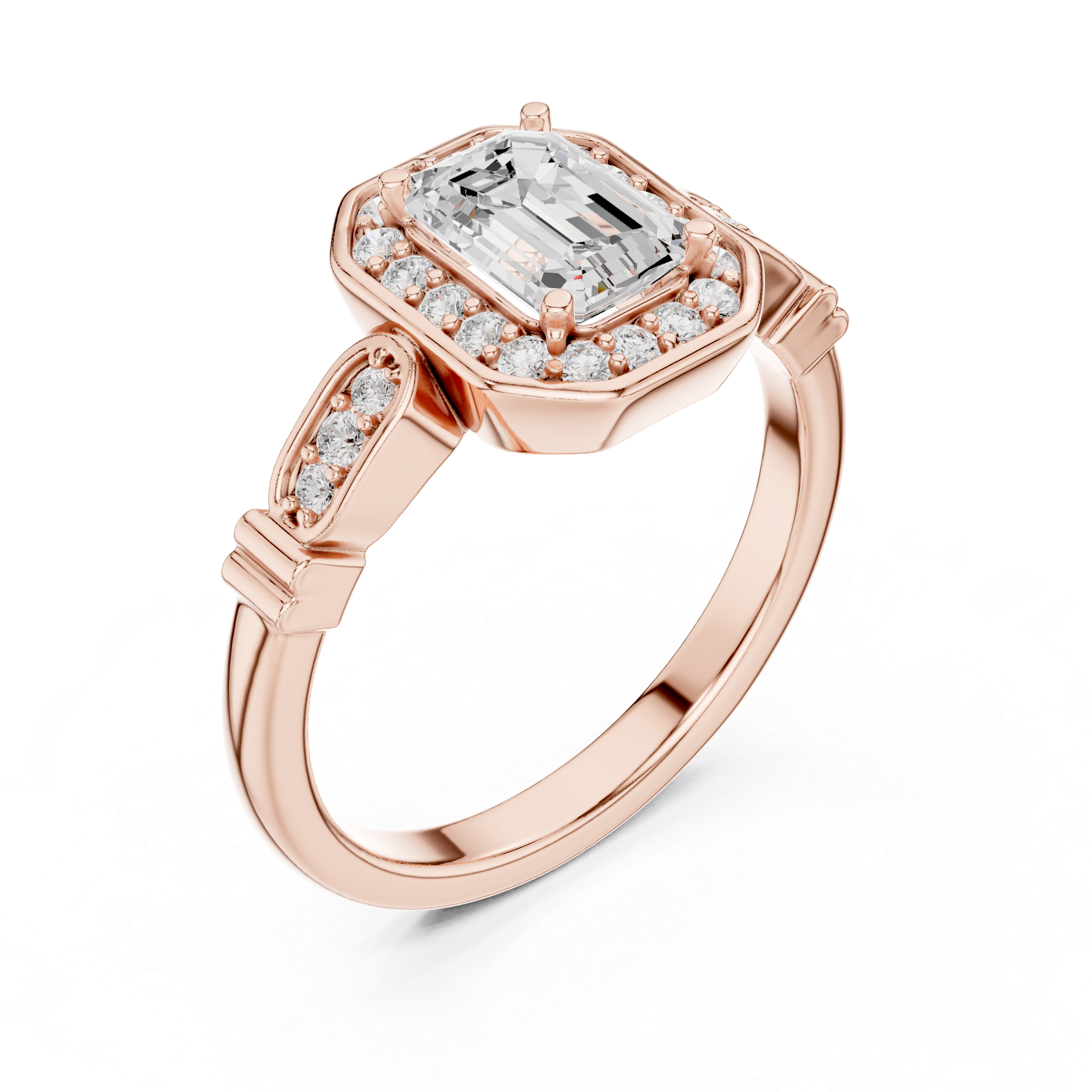 The Kraainem Ring - Emerald Cut Halo Engagement Ring