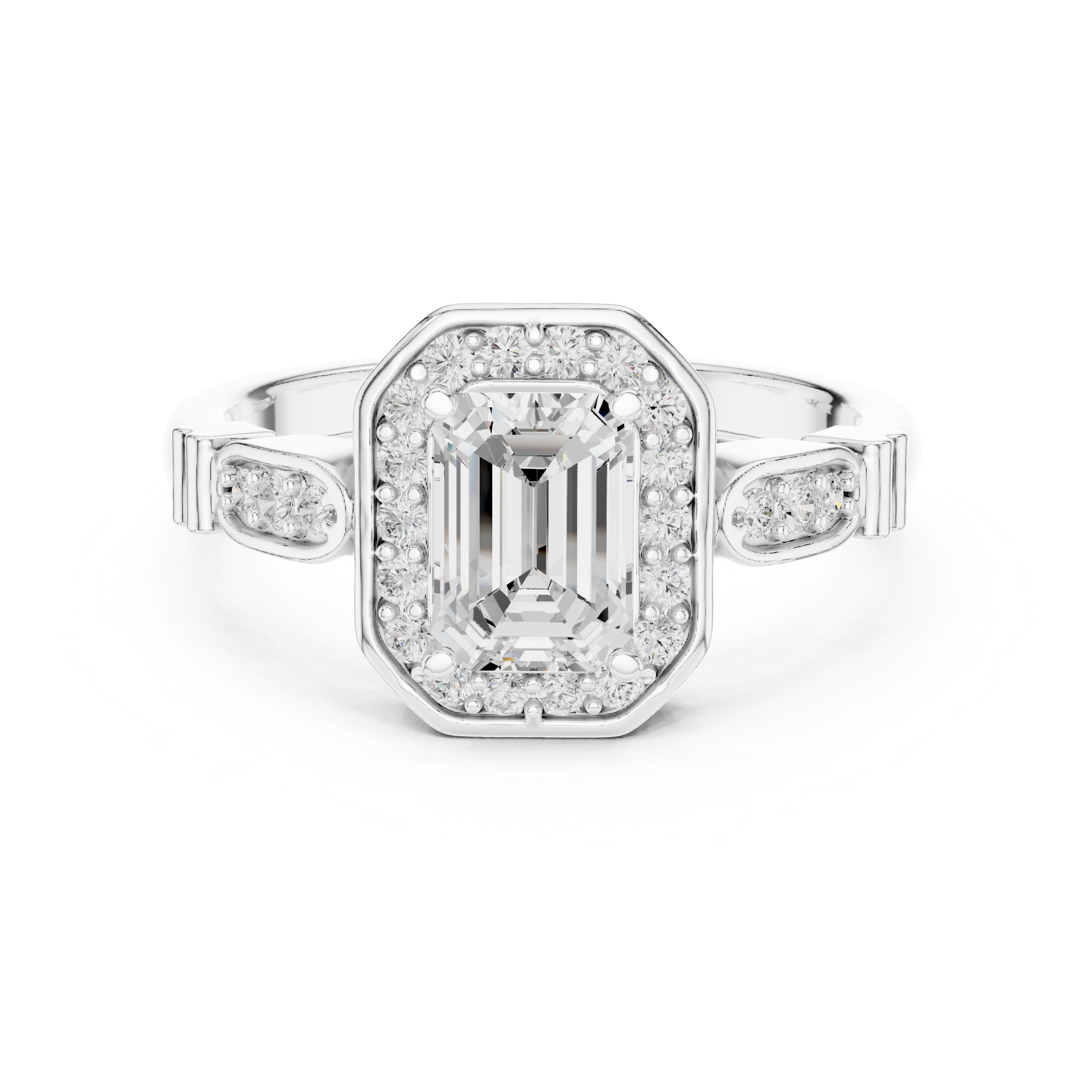 The Kraainem Ring - Emerald Cut Halo Engagement Ring