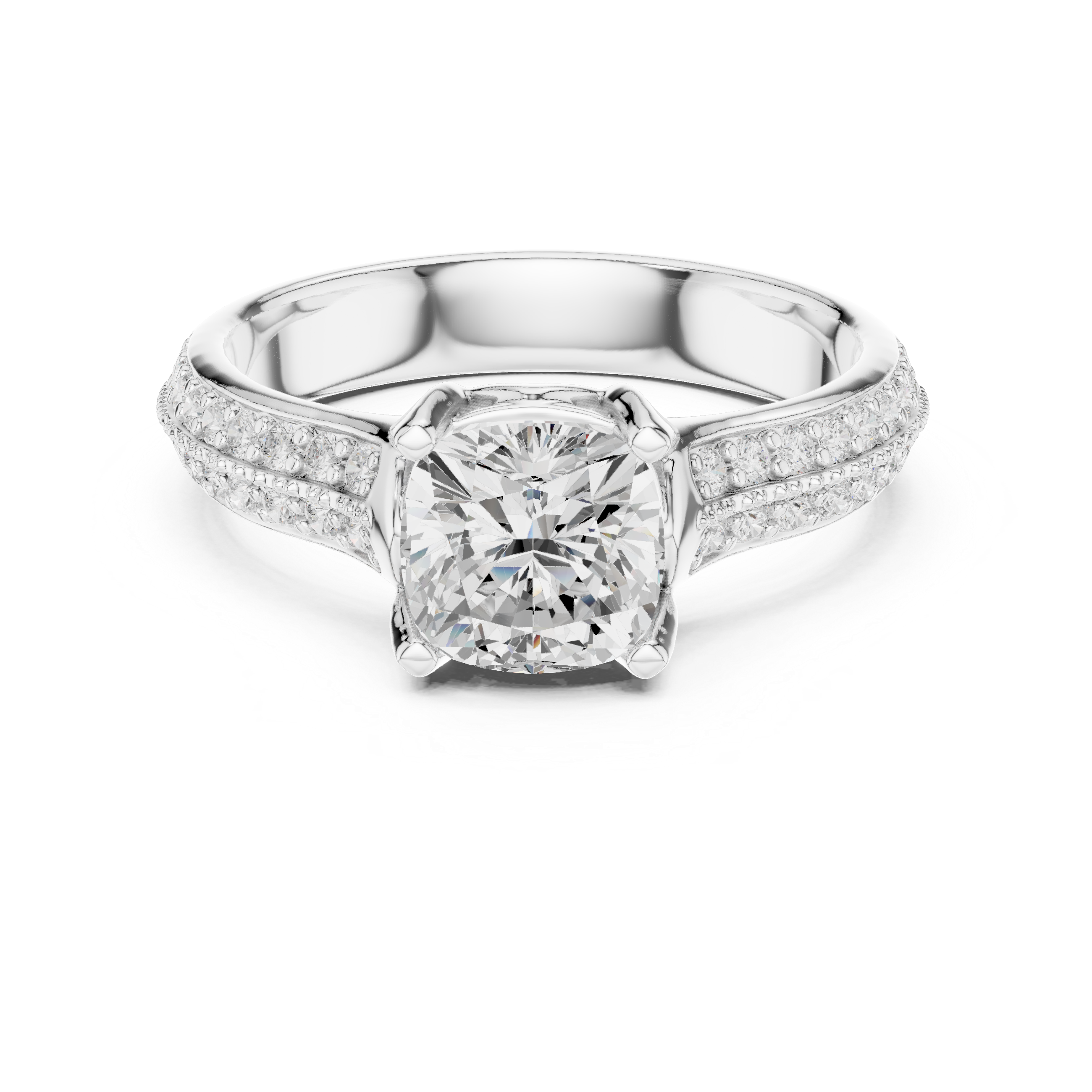 The Somosaguas Ring - Cushion Cut Triple Band Engagement Ring