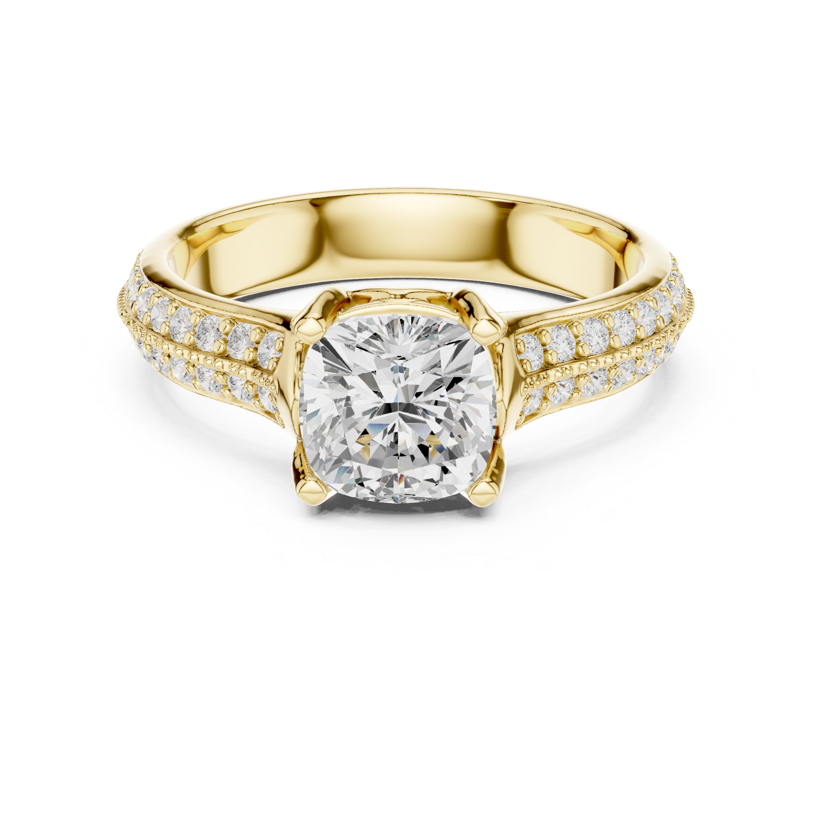 The Somosaguas Ring - Cushion Cut Triple Band Engagement Ring