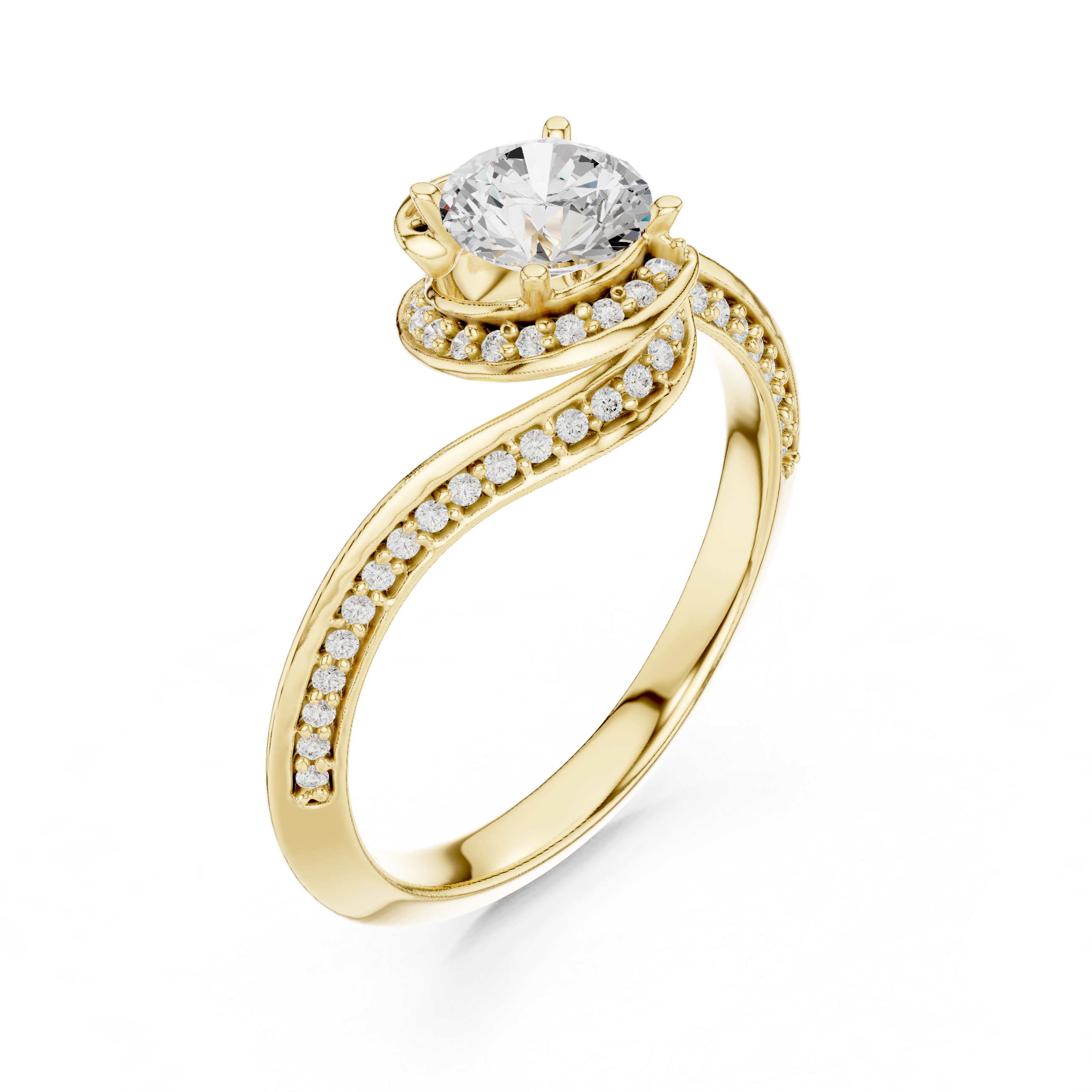 The Torrelodones Ring - Asymmetrical Bypass Pavé Engagement Ring