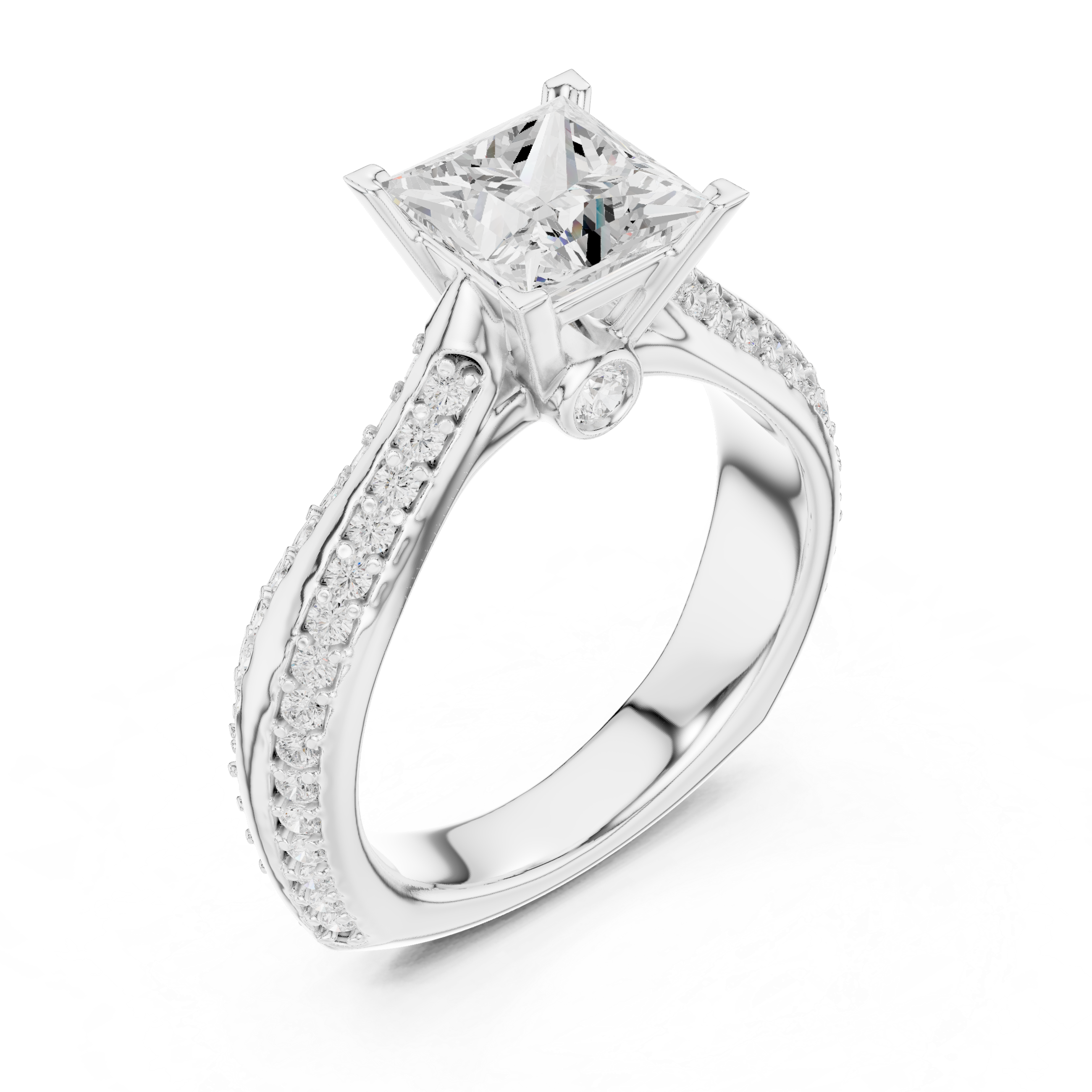 The Avenue Montaigne Ring - Princess Cut Bezel-Set Pavé Engagement Ring