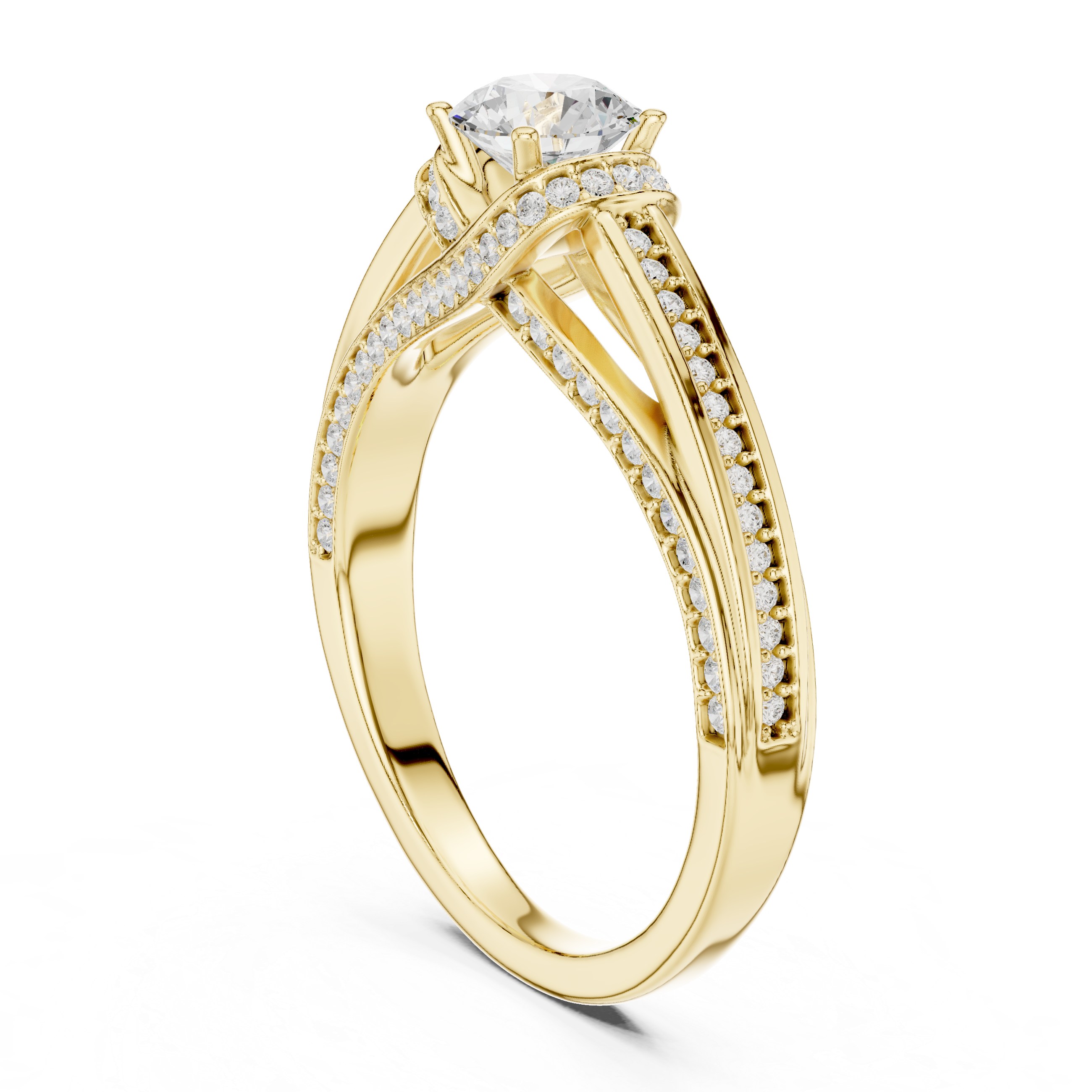 The Lidingö Ring - Split-Cathedral Pavé Engagement Ring